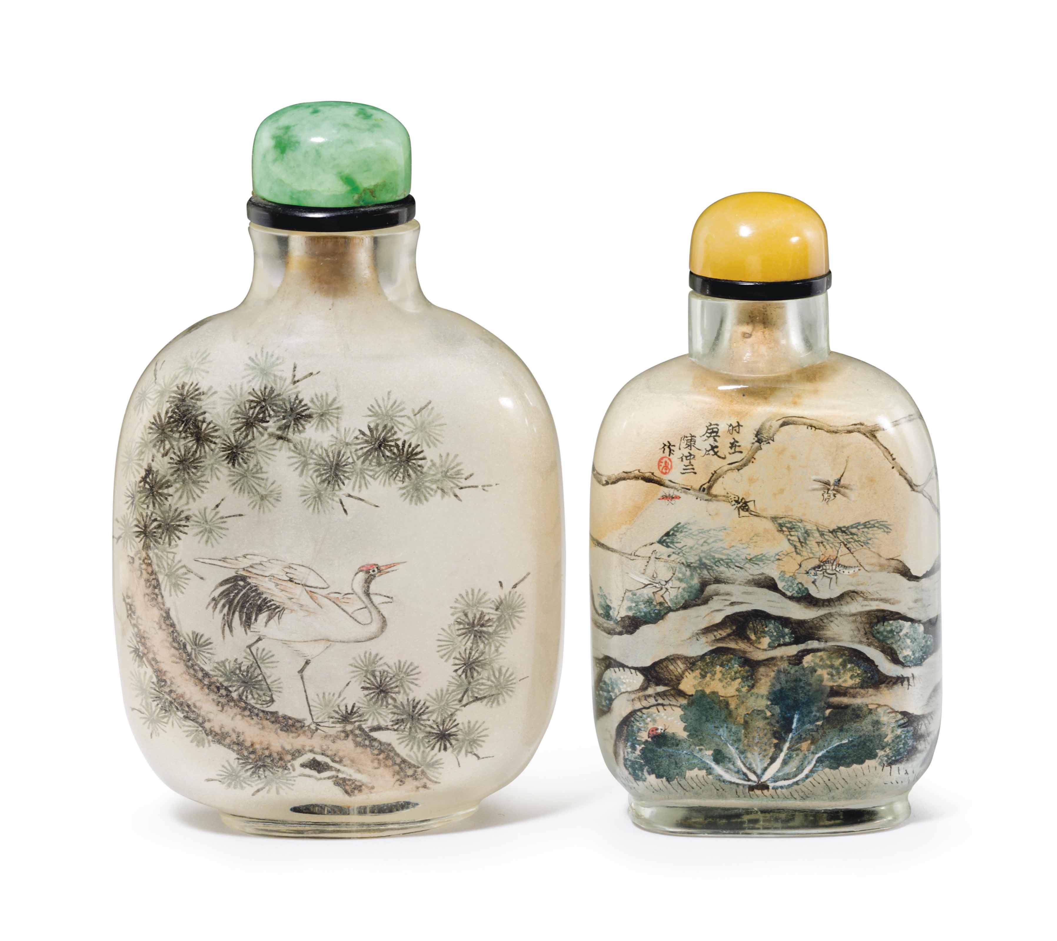 TWO INSIDEPAINTED GLASS SNUFF BOTTLES Christie's