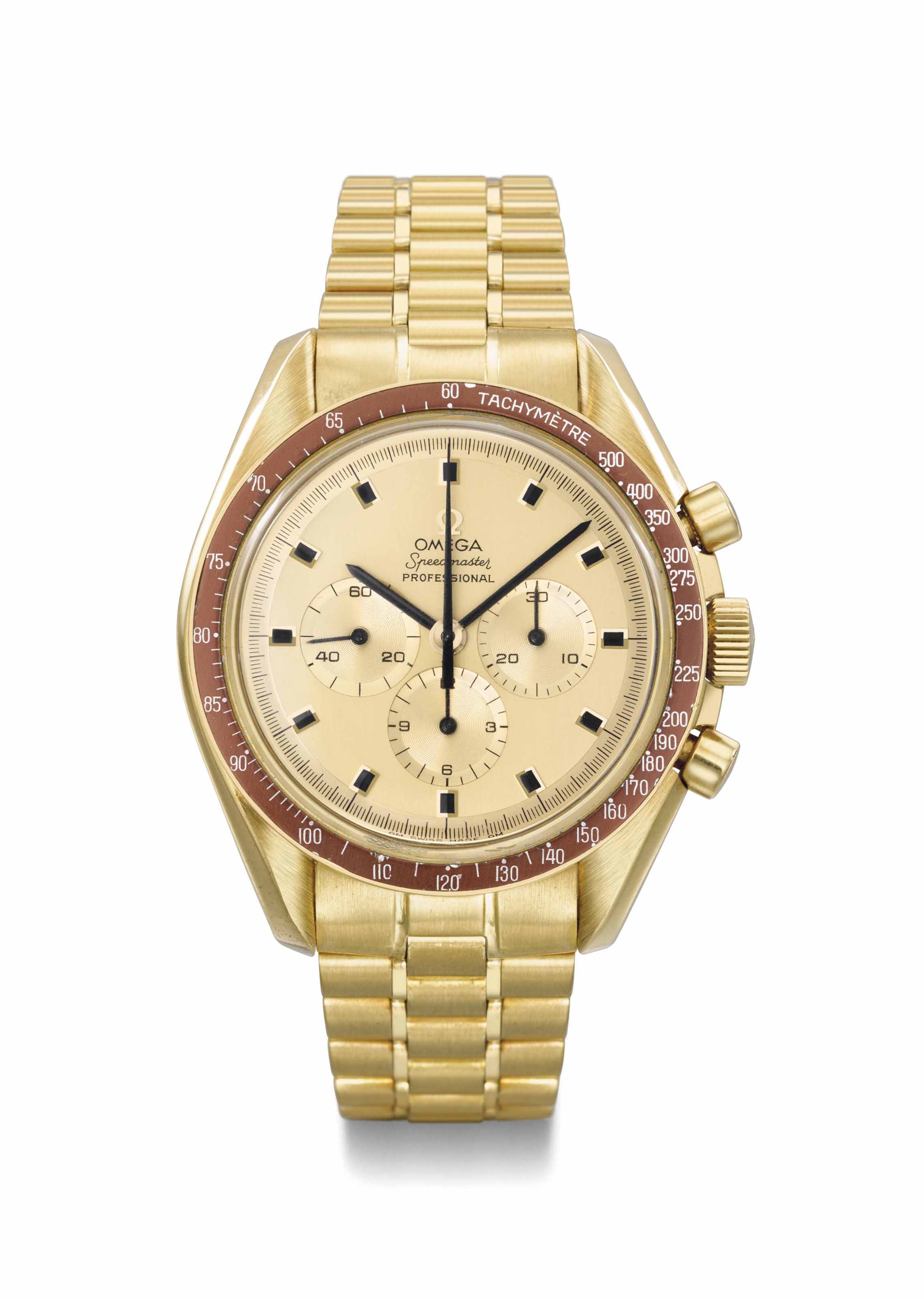 Omega. A Very Rare and Attractive 18k Gold Limited Series Chronograph
