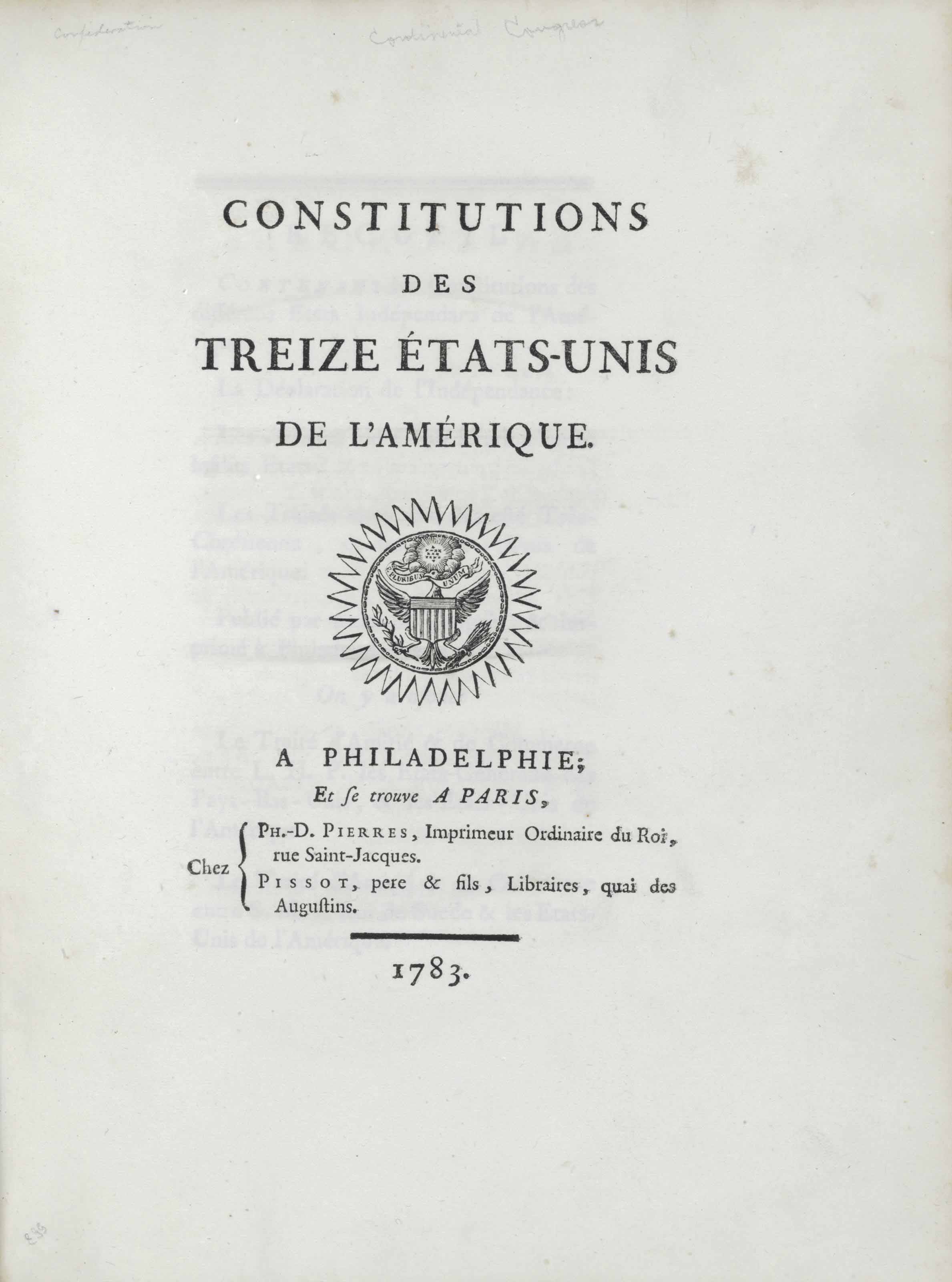 franklin benjamin constitutions des treize etats unis de l amerique philadelphia and paris printed for franklin