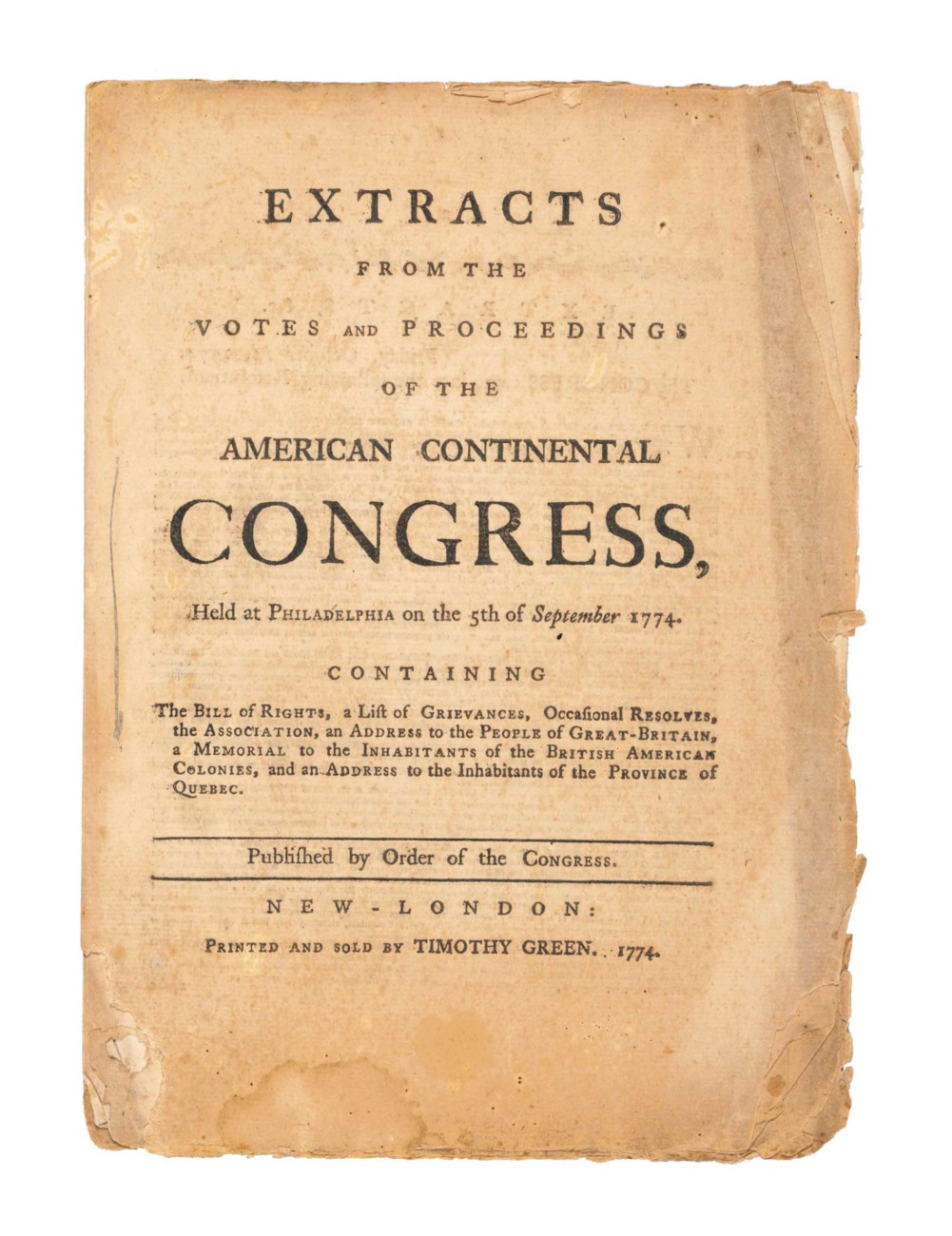 Continental congress extracts from the votes and proceedings of the