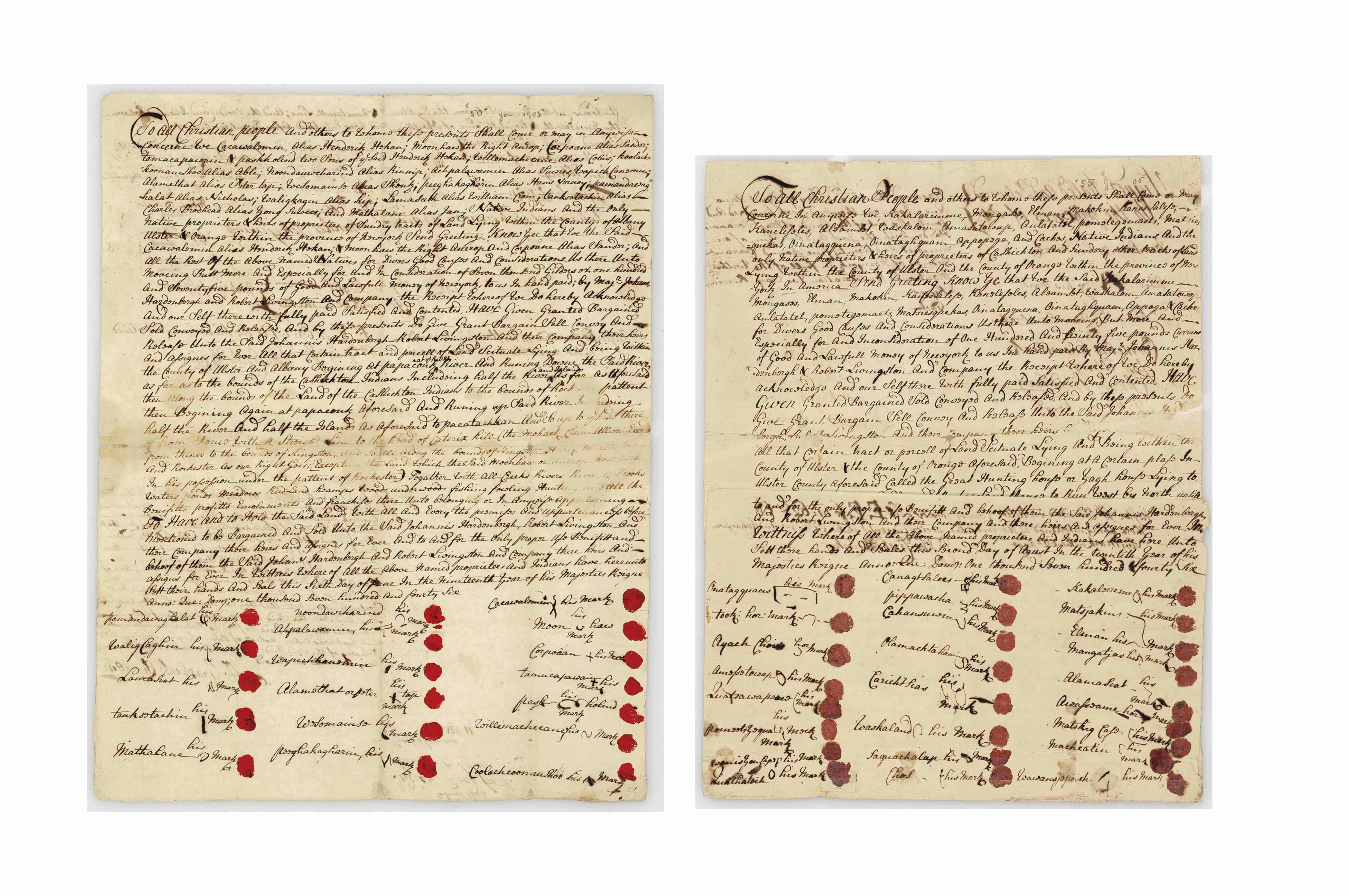 [NATIVE AMERICAN DEEDS]. Two manuscript documents signed with marks by