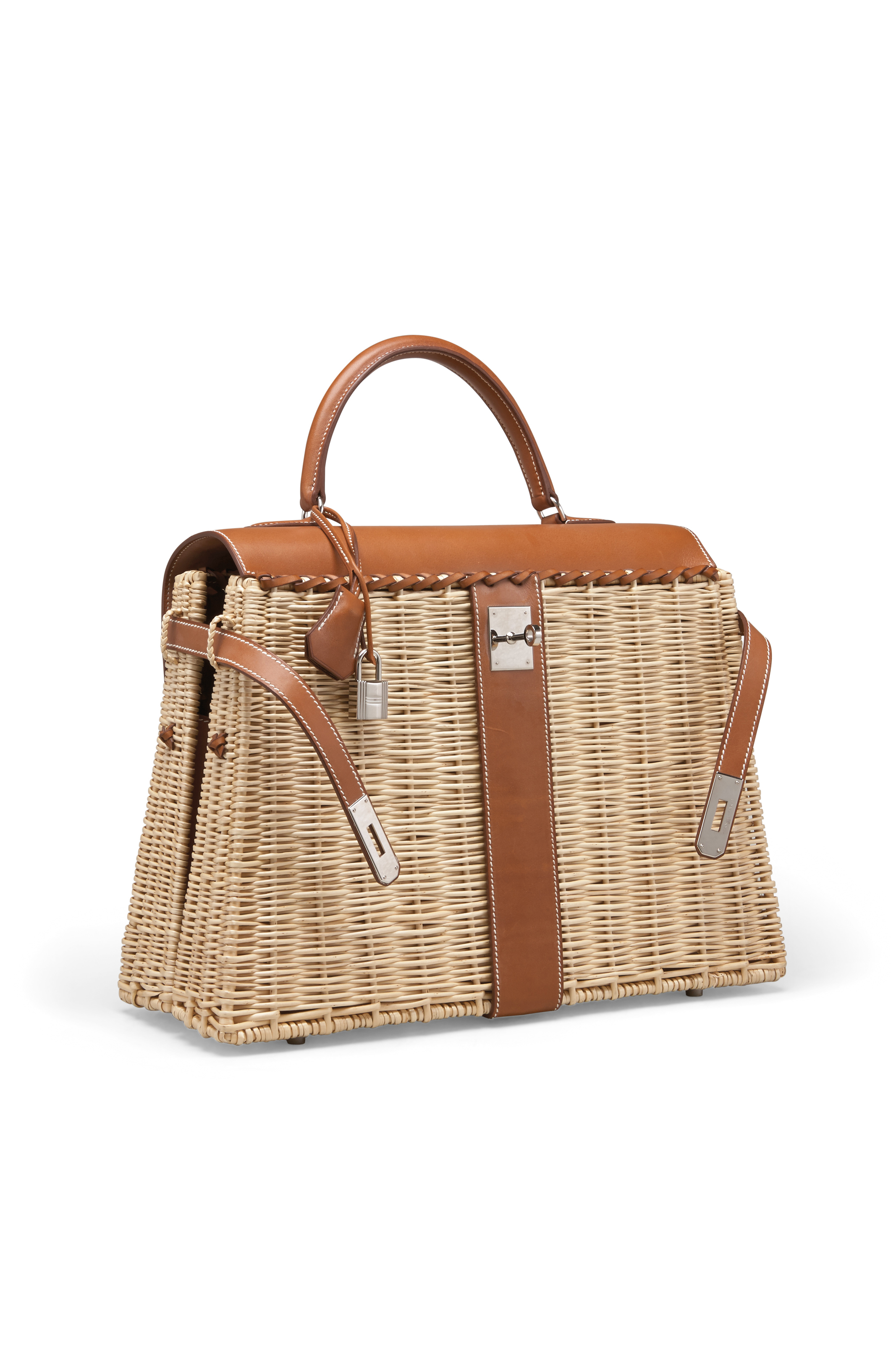 RARE SAC KELLY PICNIC EN 35 CUIR BARÉNIA ET OSIER, GARNITURE EN MÉTAL