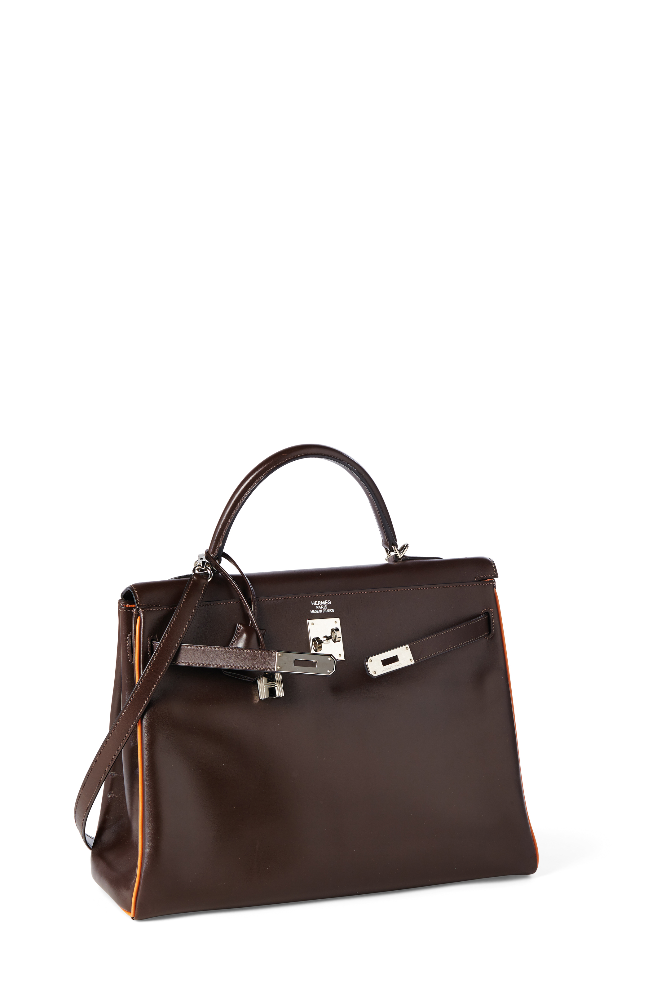 Sac à Main Femme ALTIERI CONFEZIONI - Cuir Marron Bicolor Style Kelly Double - Taille Moyen-grande - Neuf Avec étiquettes