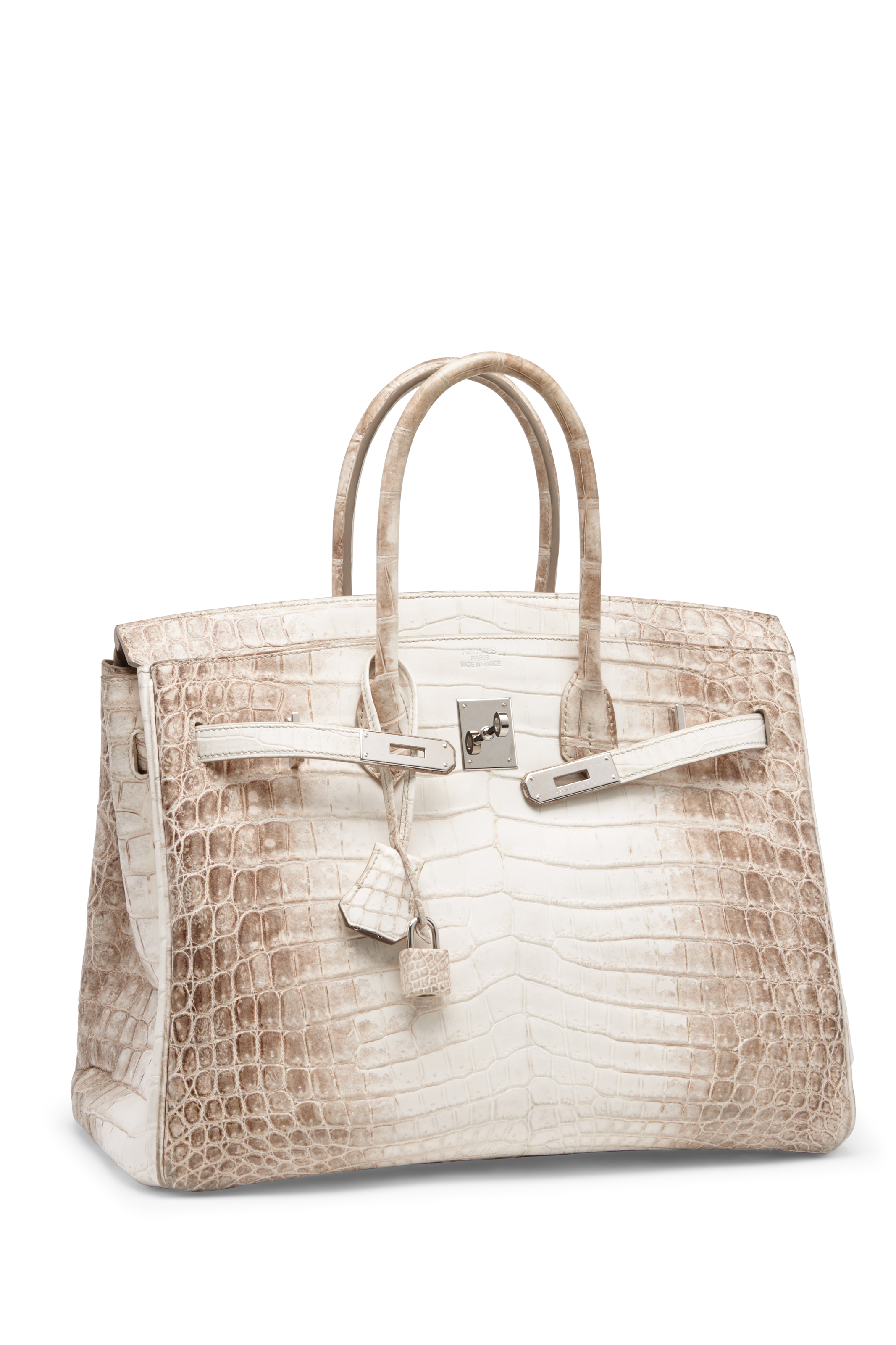 RARE SAC BIRKIN HIMALAYA 35 EN CROCODILE NILOTICUS BLANC MAT, GARNITURE EN M??TAL ARGENT?? PALLADI??