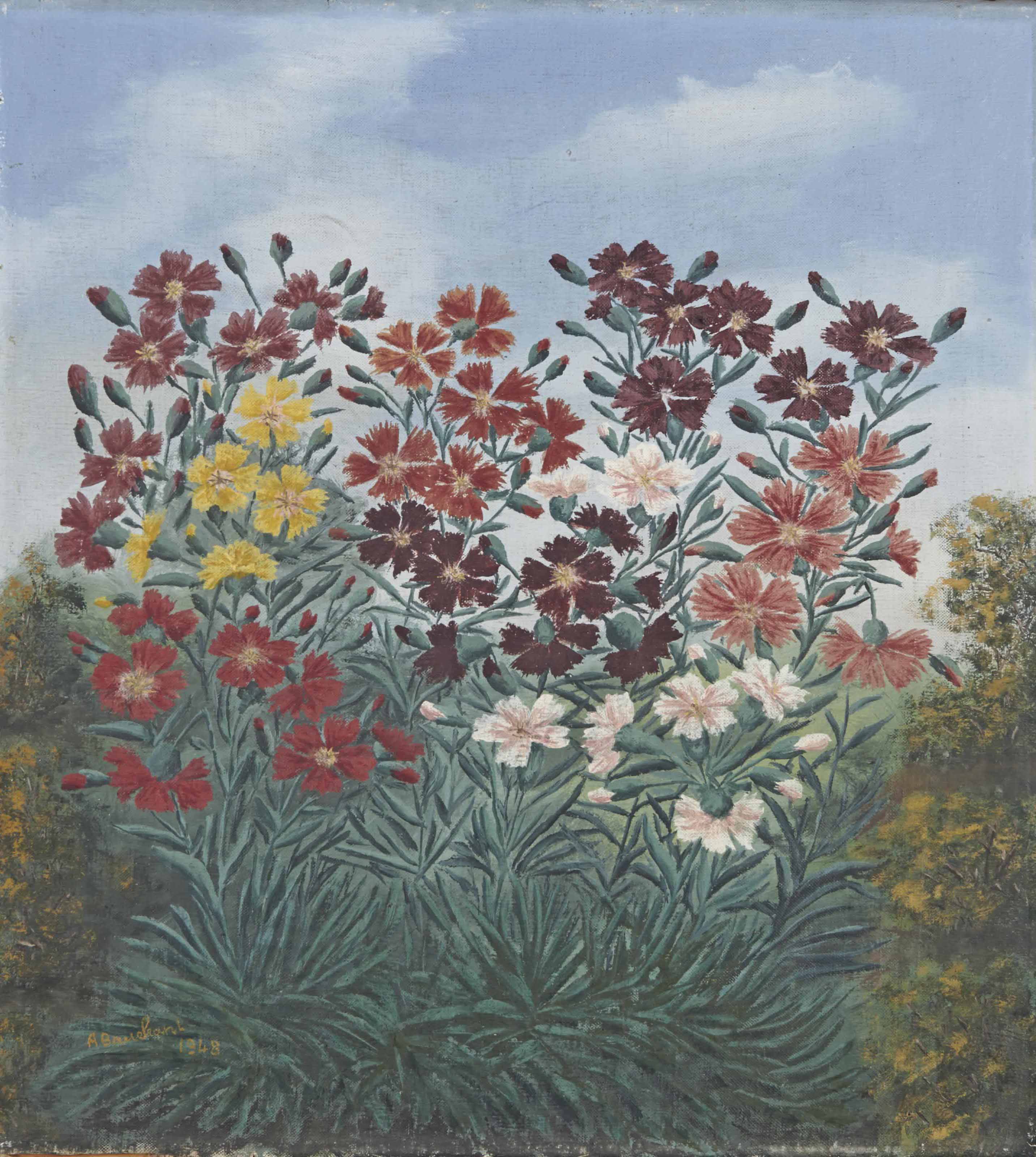 真作　アンドレ・ボーシャン　Andre Bauchant「花」　カルトンに油彩 アンドレ・ボーシャン 油彩 Andre Bauchant「花」カルトンに油彩 真作