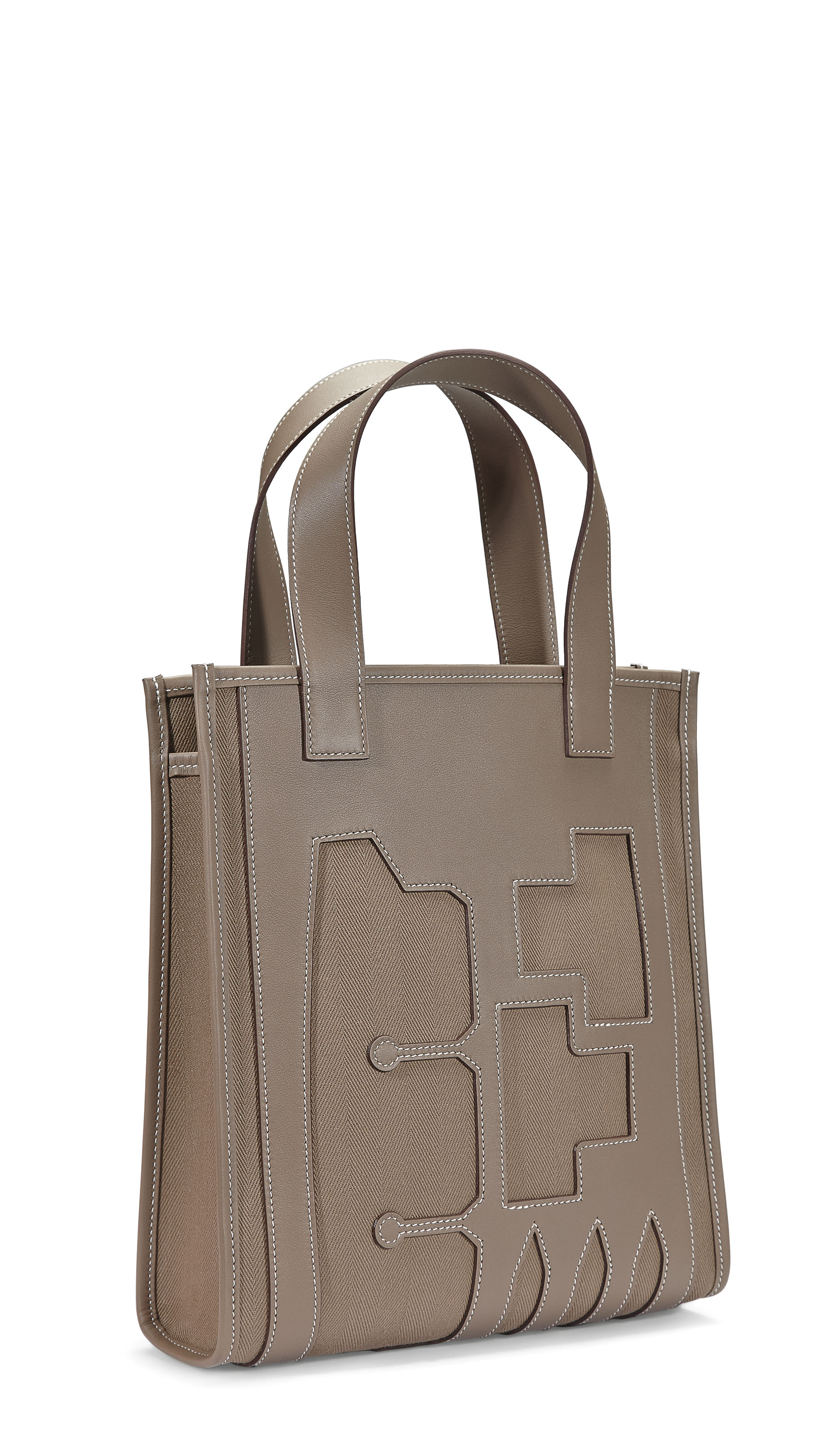 SAC CABAS DITION PETIT H SKELETON EN CUIR SWIFT TOILE H TOUPE