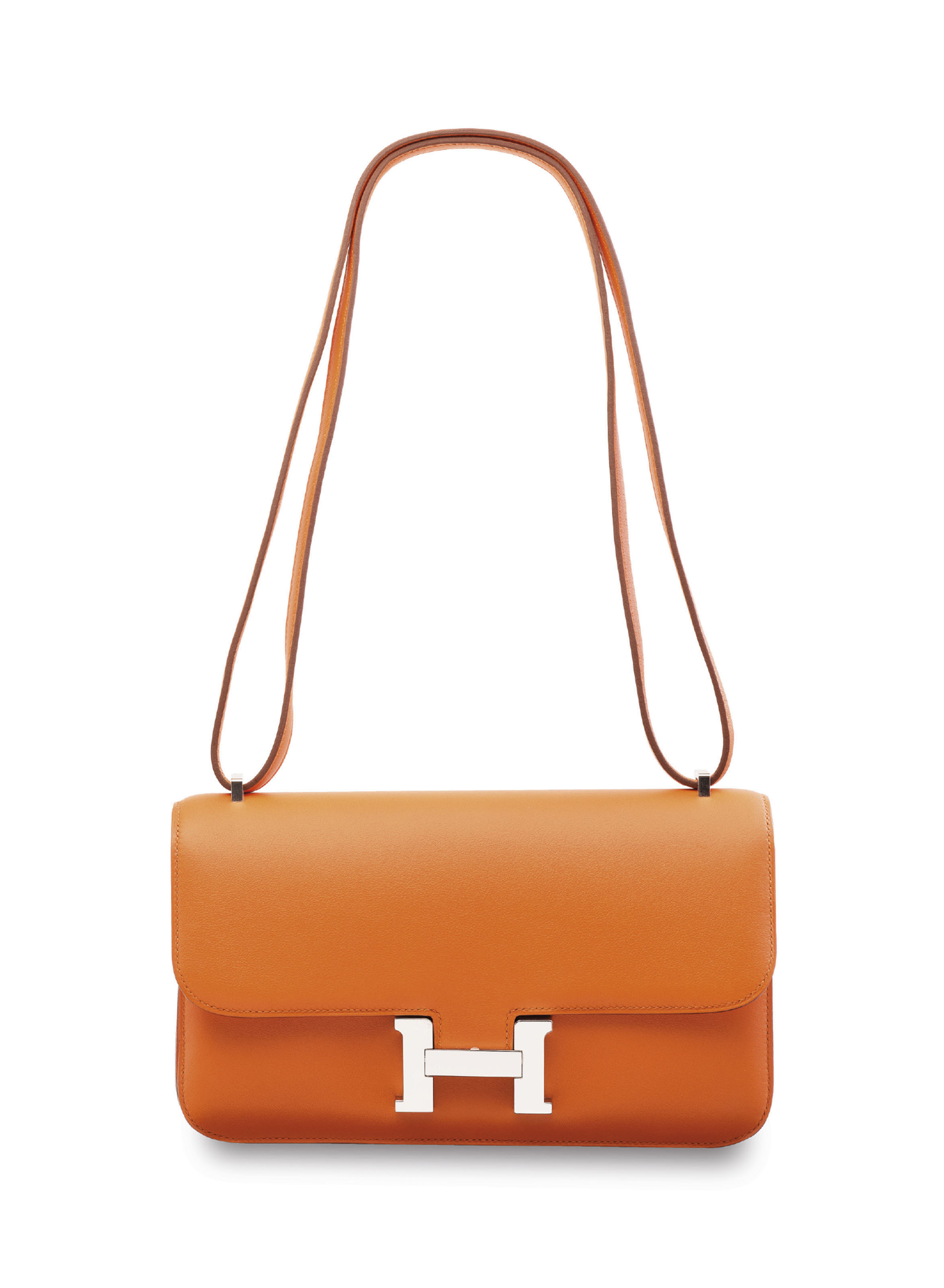 AN ORANGE SWIFT LEATHER CONSTANCE ÉLAN WITH PALLADIUM HARDWA