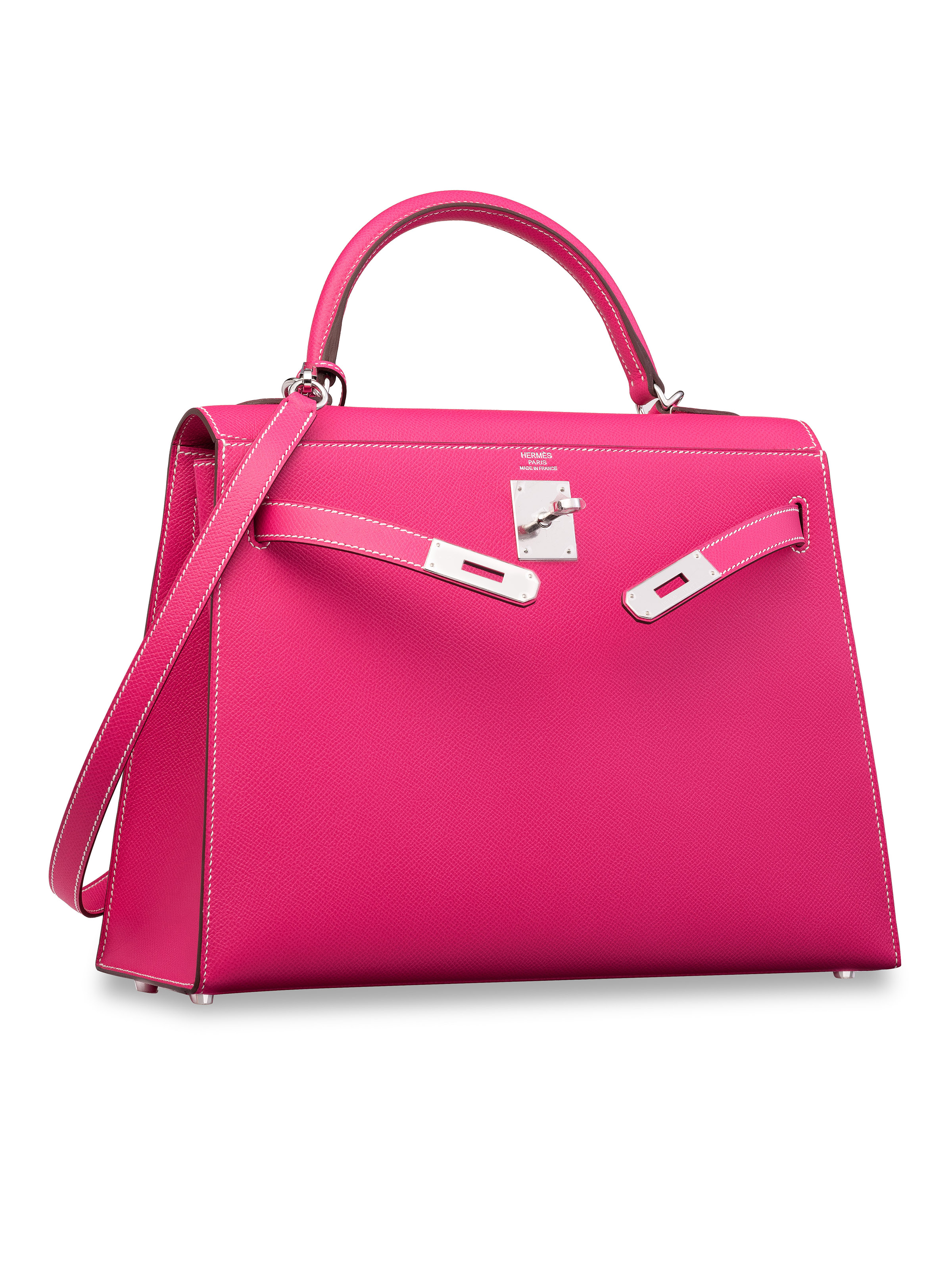 Hermes Kelly 28 Sellier Rose Tyrien Pink Epsom Leather Palladium