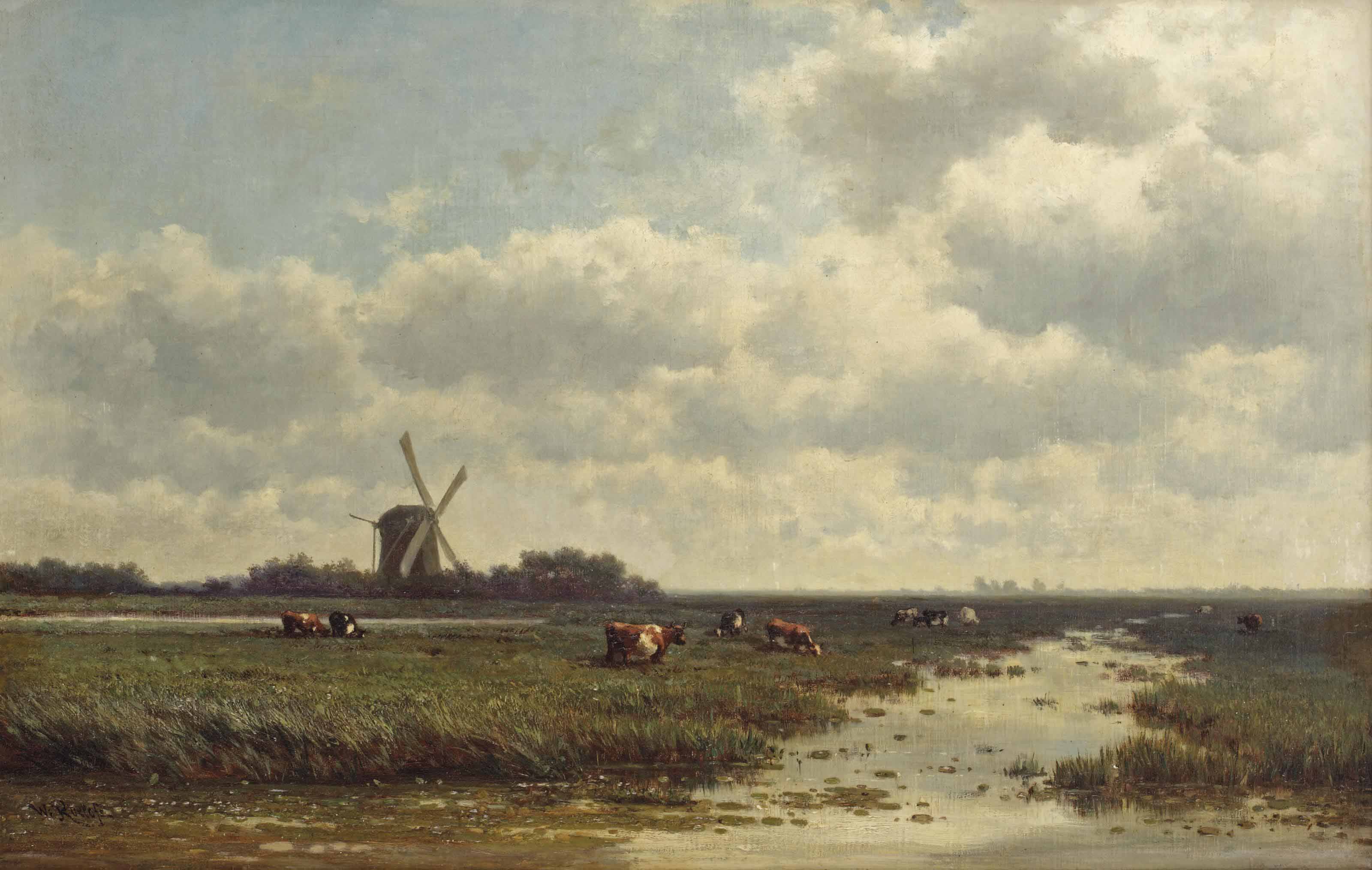 Willem Roelofs Amsterdam 1822 1897 Berchem Cows Grazing Near A