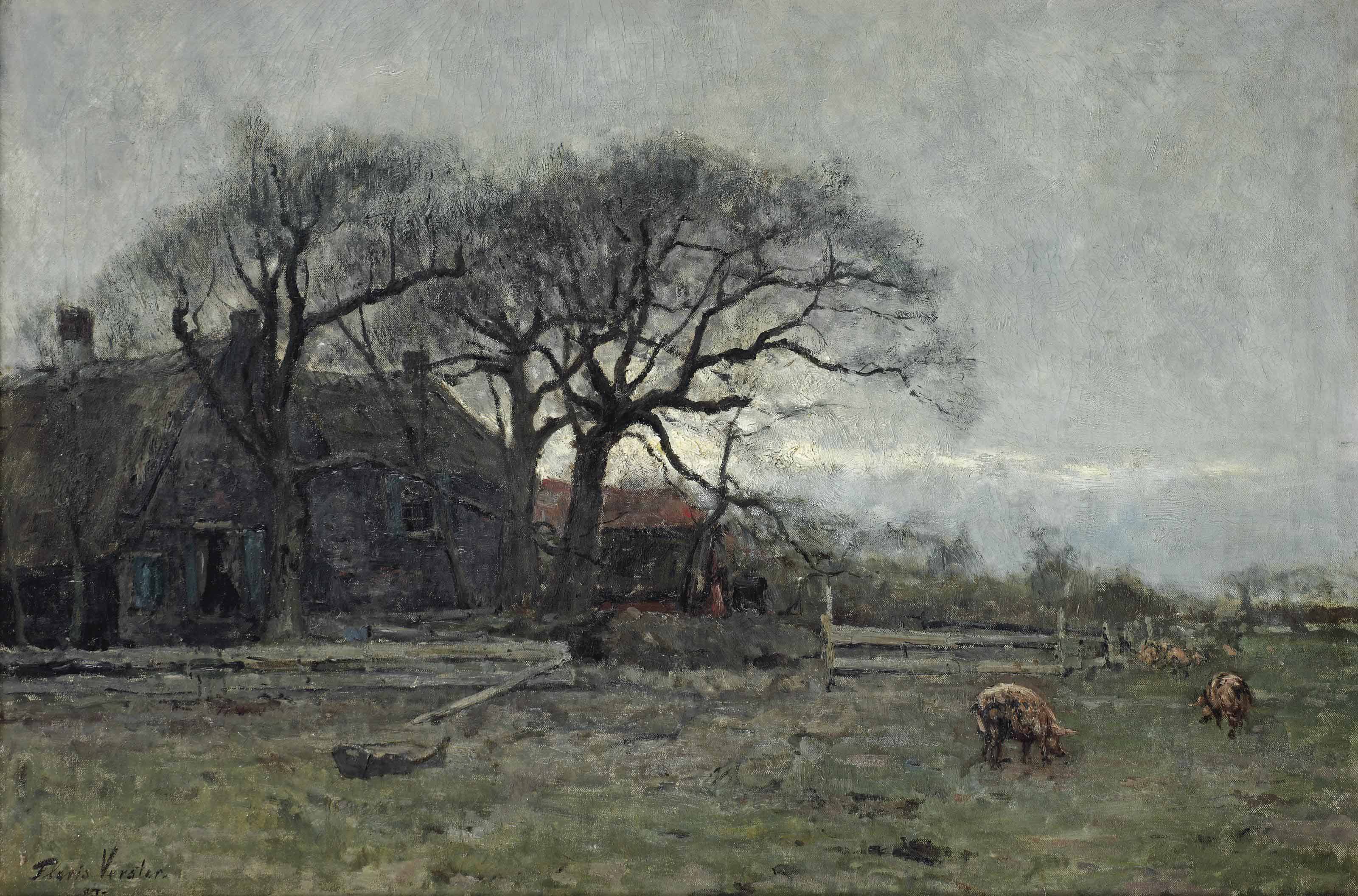 Floris Verster Leiden 1861 1927 A Farm With Pigs 19th