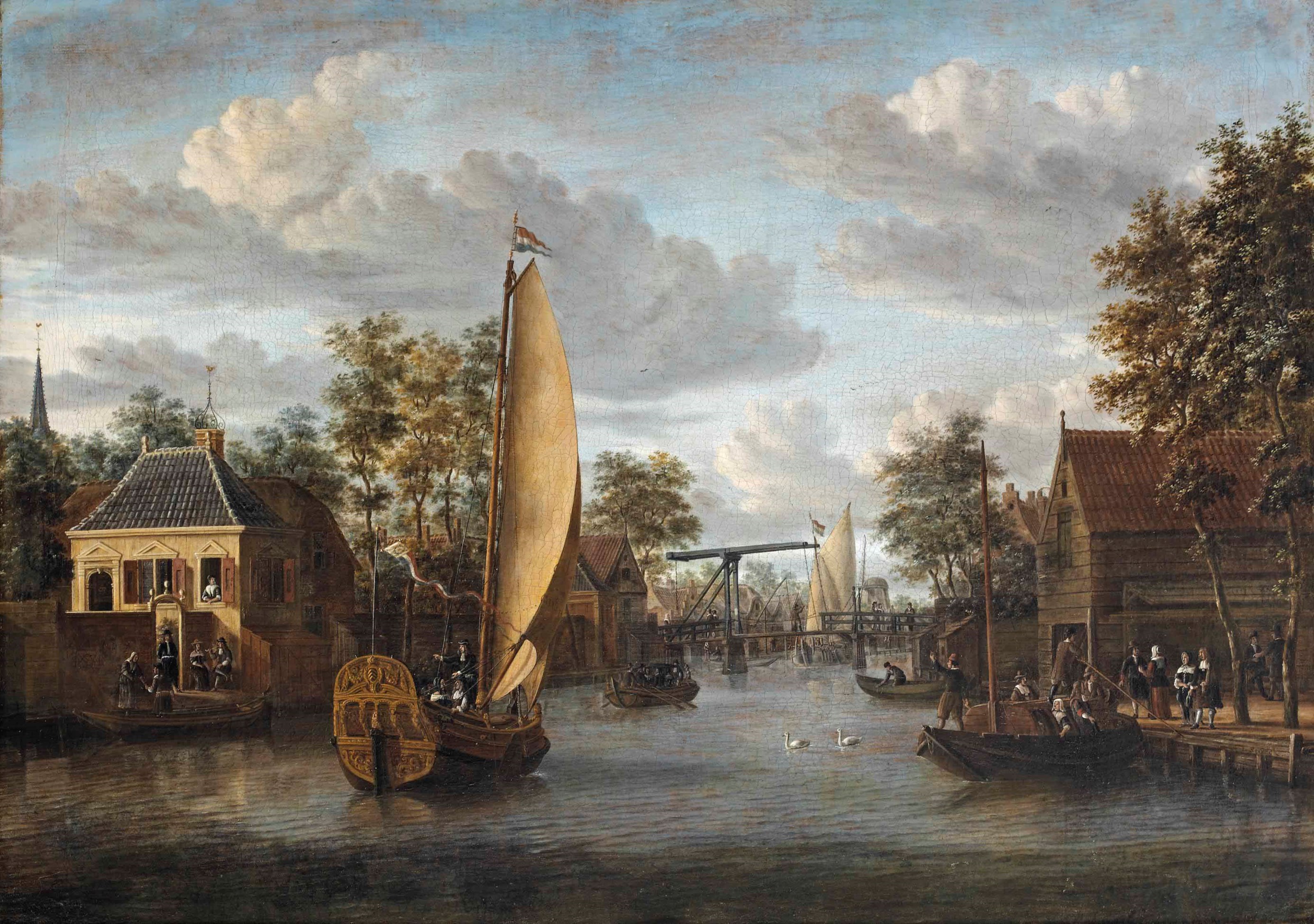Jacobus Storck (Amsterdam 1641-1692), A view of the river Oude Rijn in ...