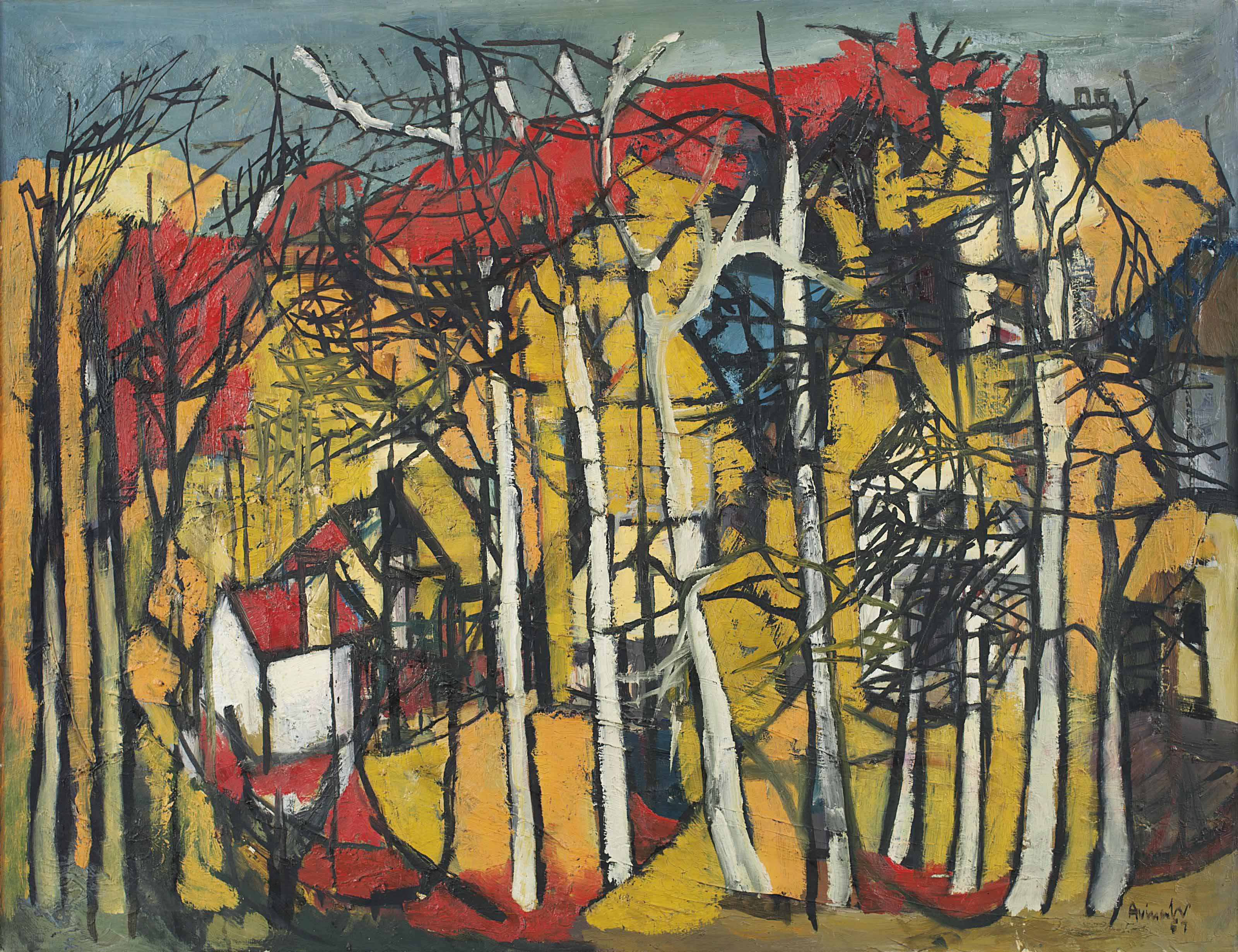 AVINASH CHANDRA (19311991) , Untitled (Landscape with Houses and Trees