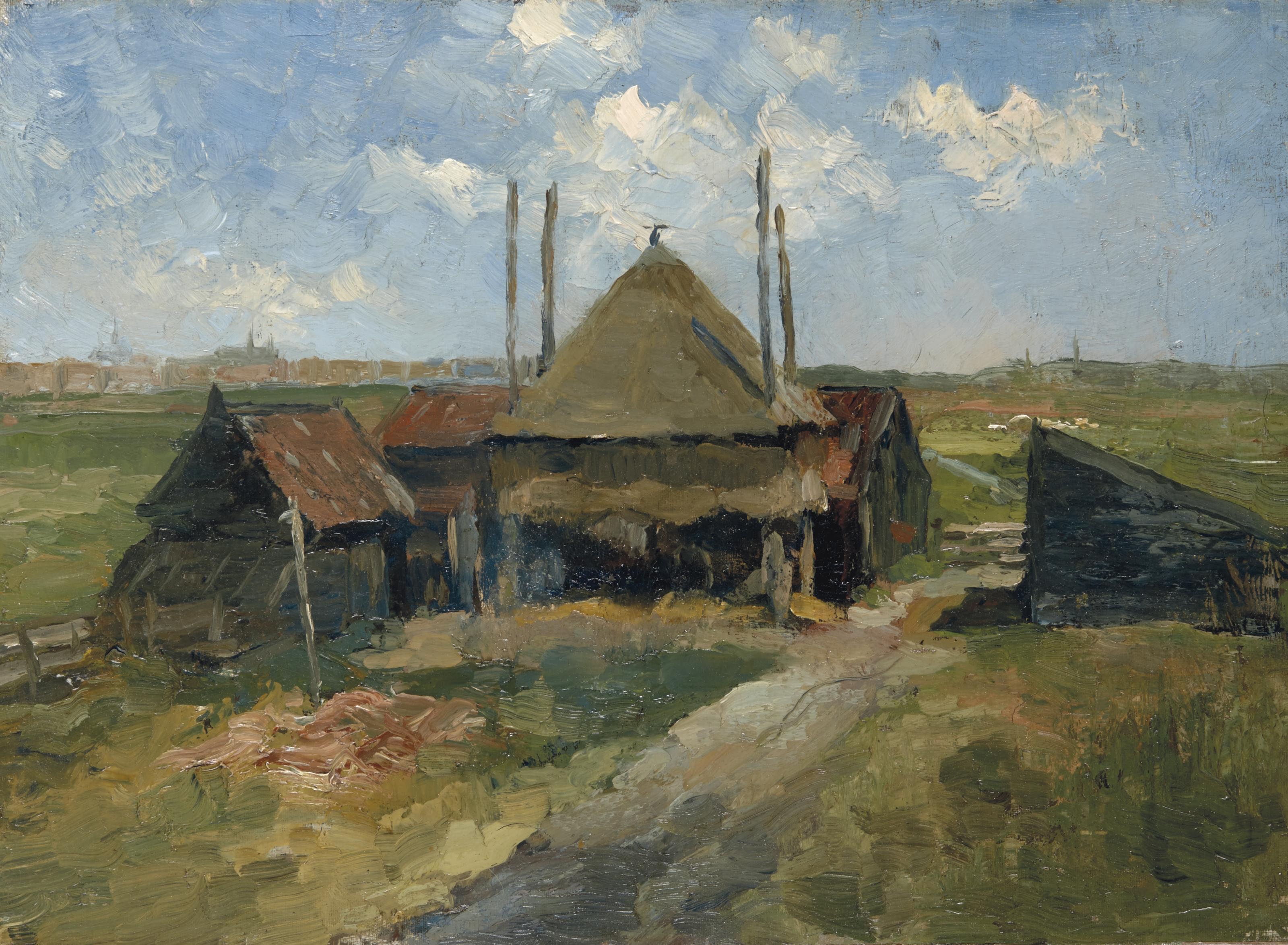 Haystack and Farm Sheds in a Field