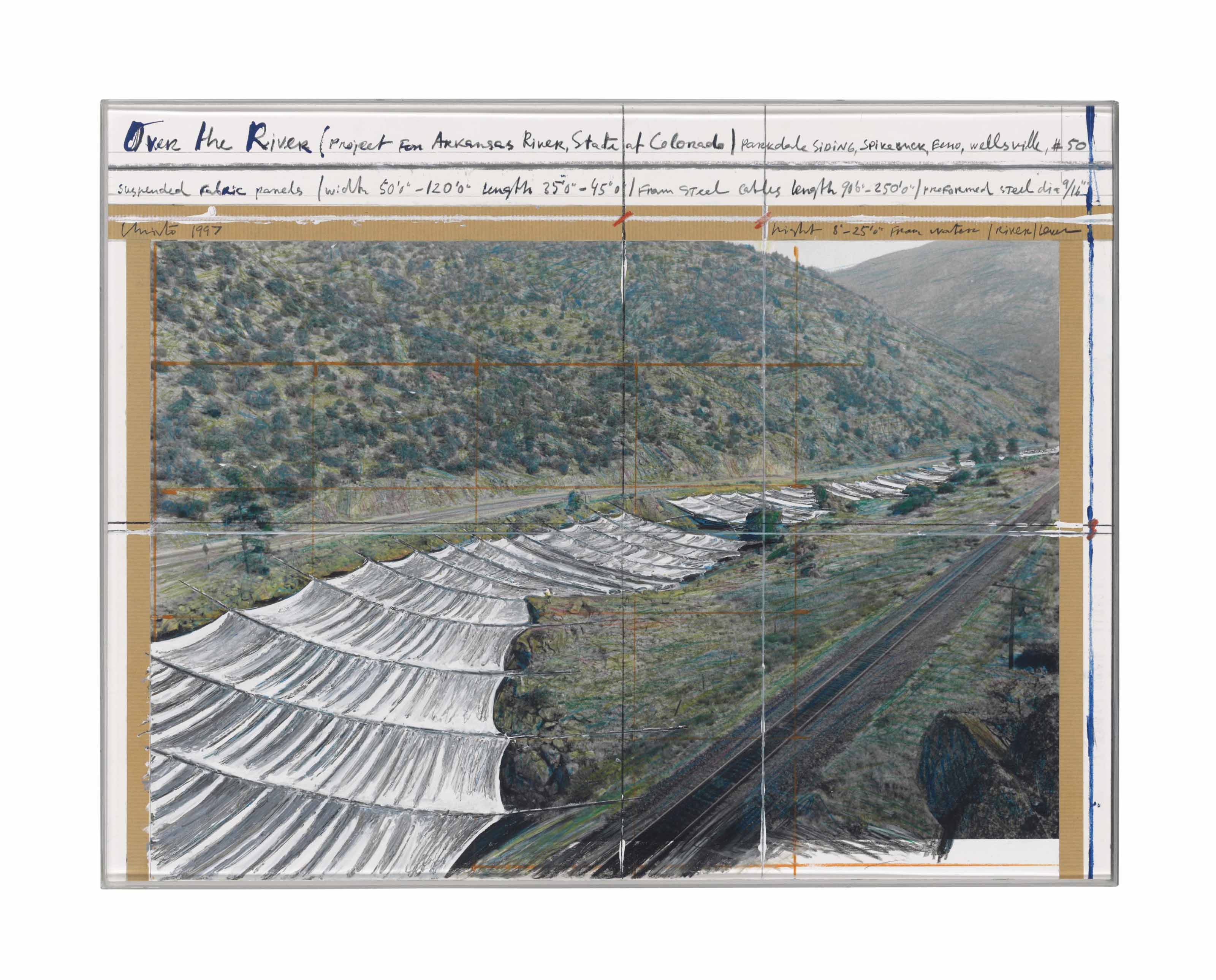 Christo B 1935 Over The River Project For Arkansas River State Of Colorado 1990s Drawings Watercolors Christie S