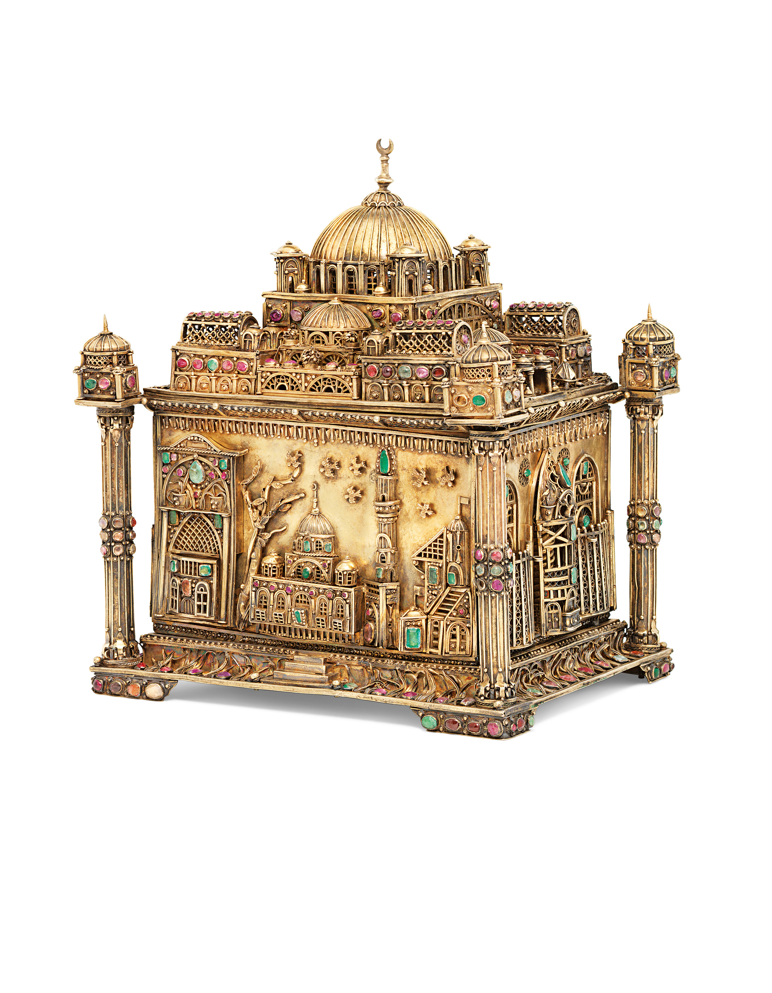 AN OTTOMAN GEMSET SILVERGILT CASKET IN THE FORM OF A MOSQUE , OTTOMAN