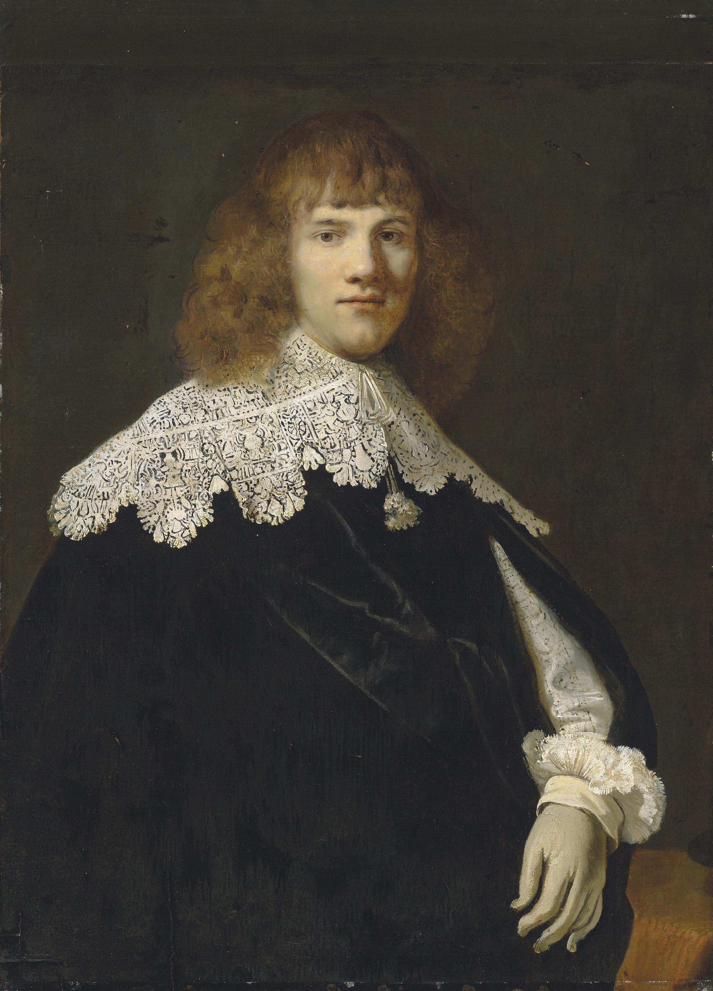 Portrait of a gentleman, half-length, in a black velvet cloak and white lace collar and cuffs