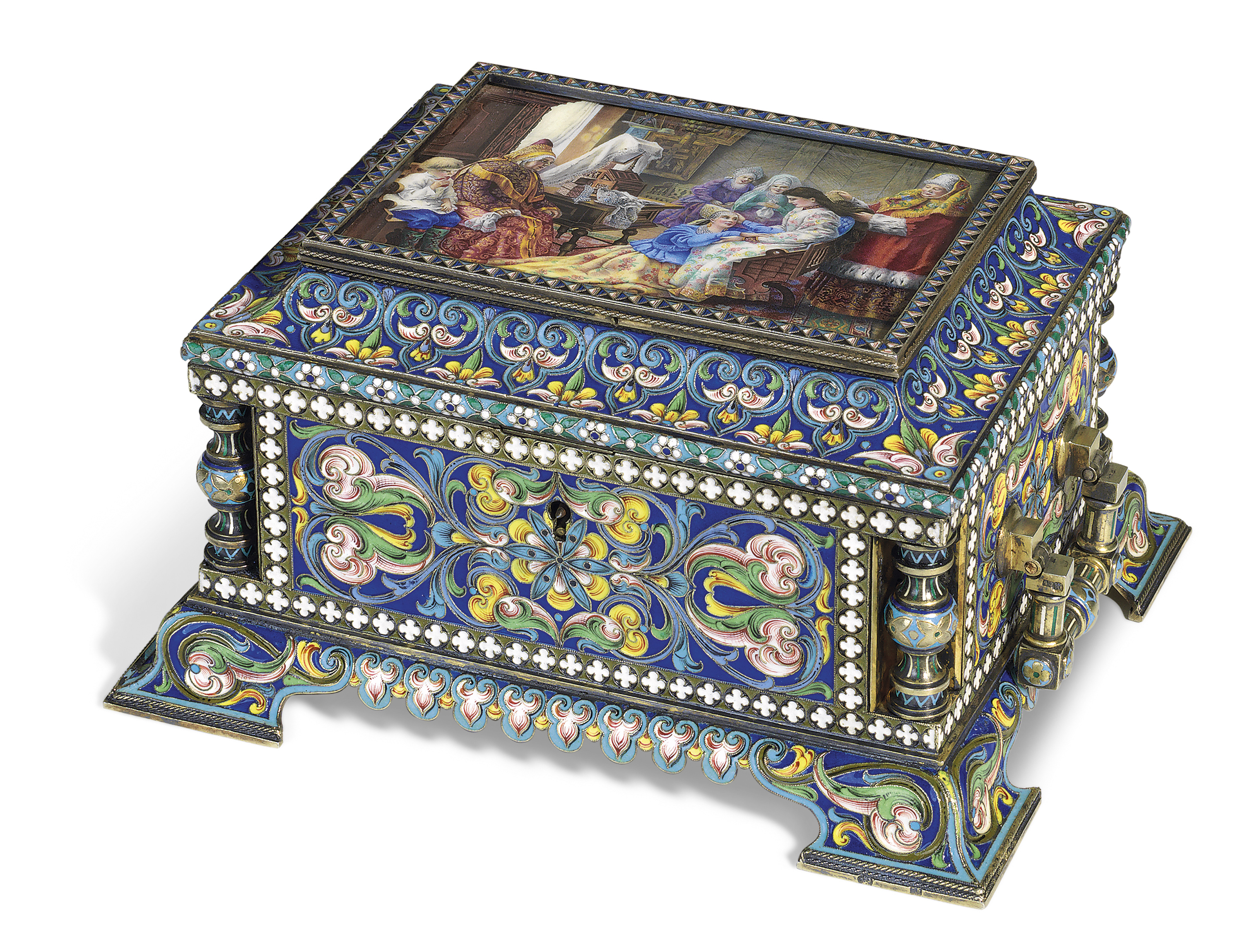 A SILVER-GILT CLOISONNÉ, CHAMPLEVÉ AND EN PLEIN ENAMEL CASKET