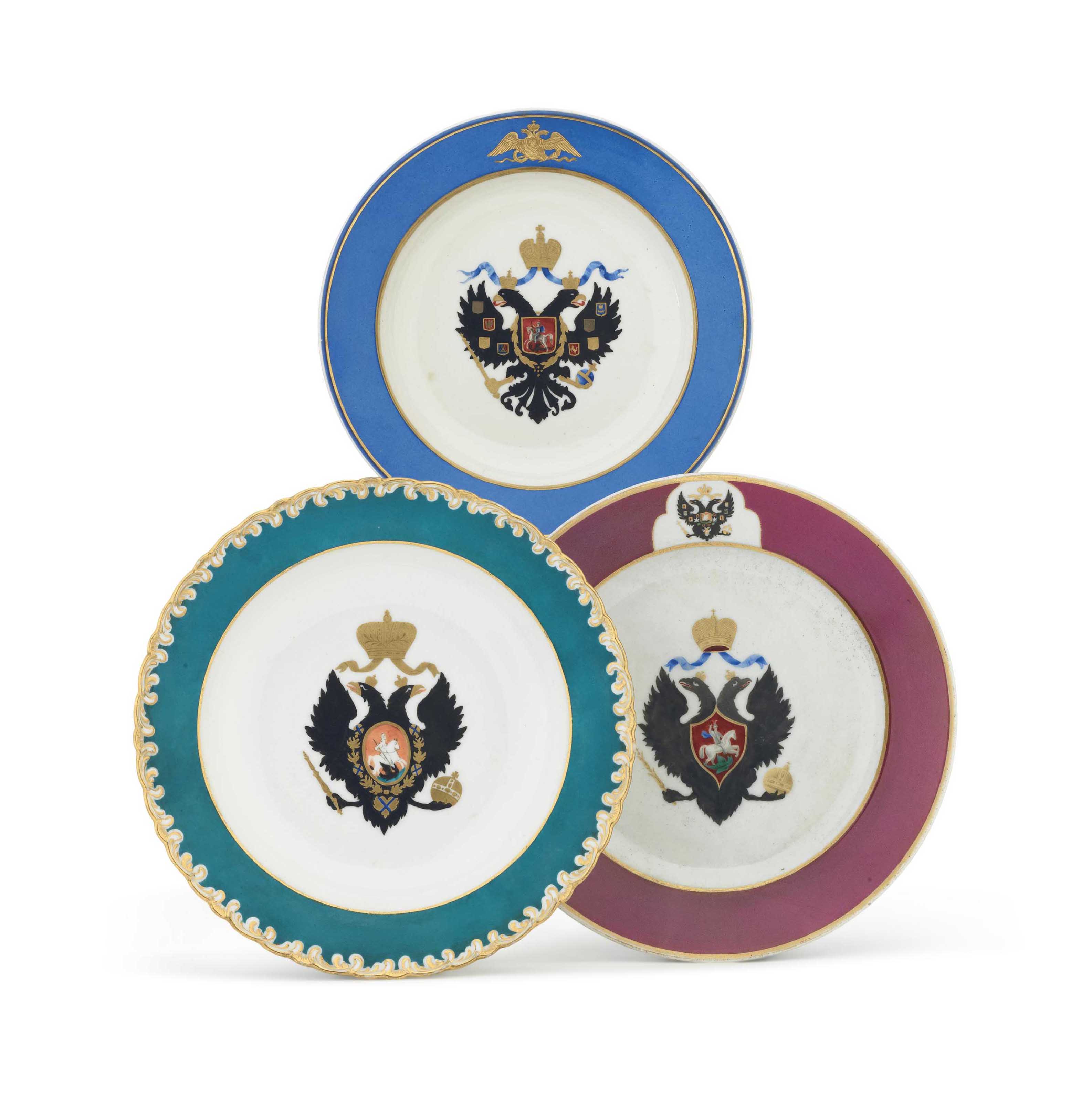 THREE PORCELAIN PLATES , BY THE IMPERIAL PORCELAIN FACTORY, ST