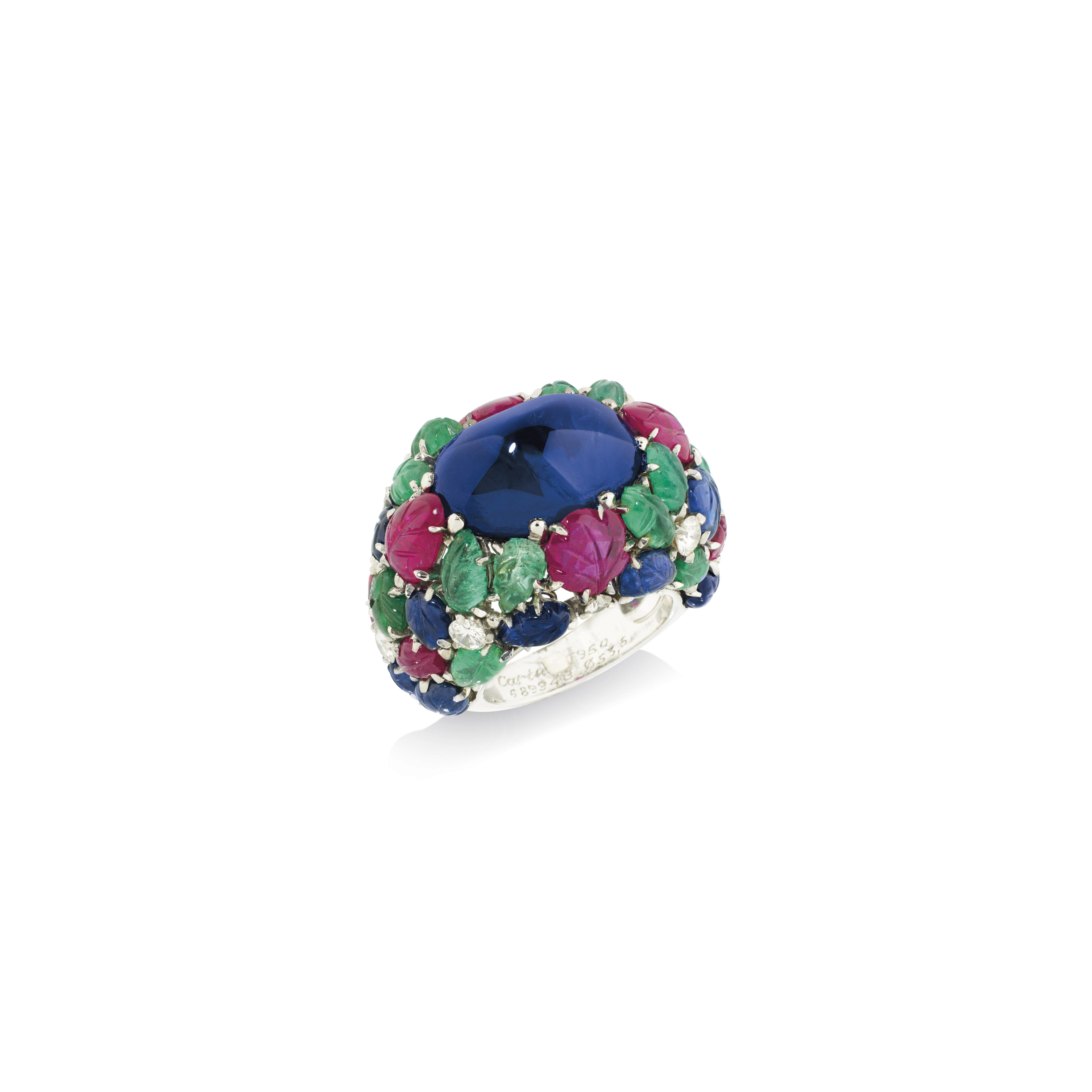 A RARE 'TUTTI FRUTTI' RING, BY CARTIER