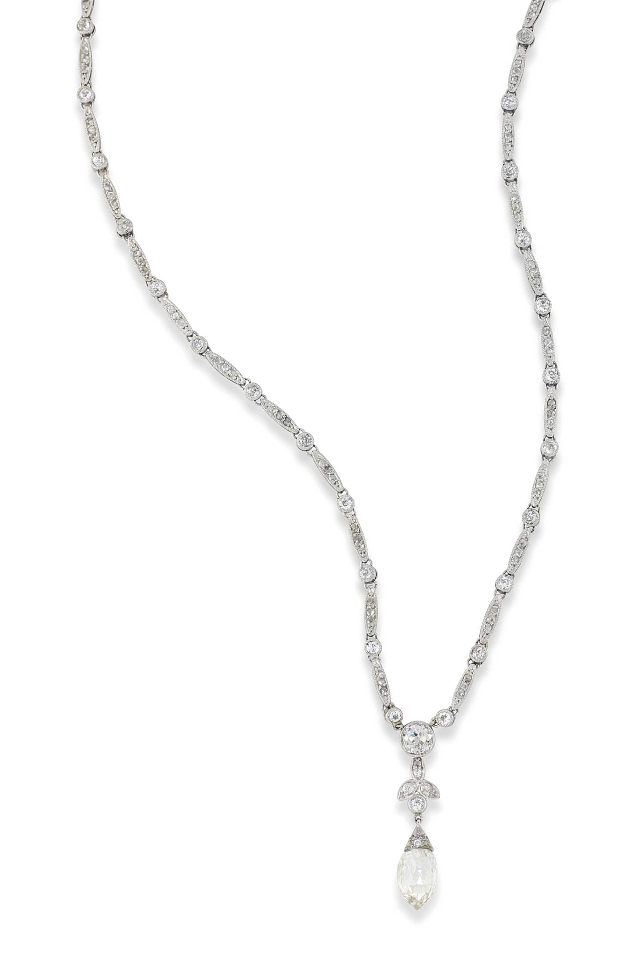A BRIOLETTE-CUT DIAMOND PENDANT NECKLACE