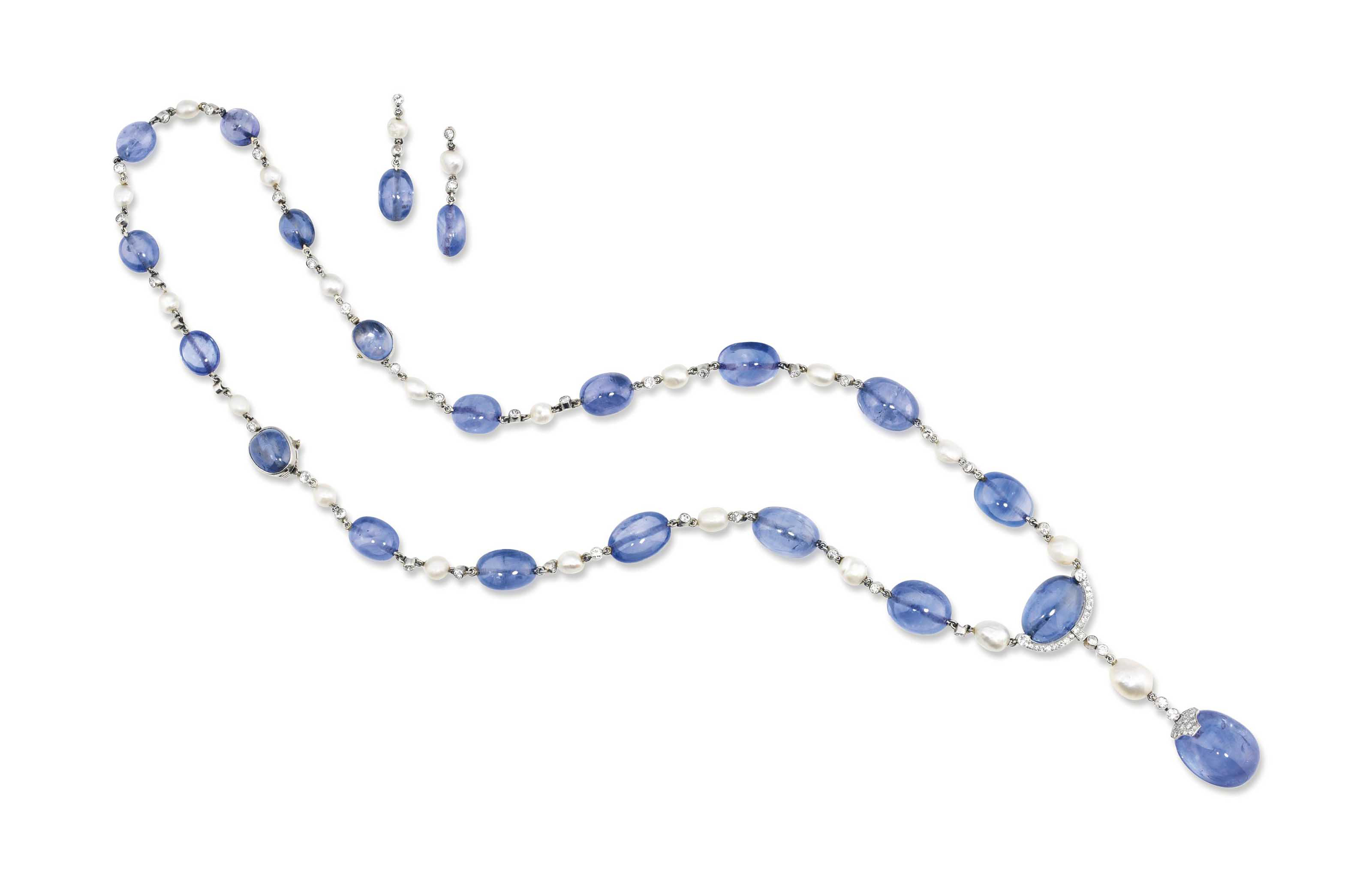AN ART DECO SAPPHIRE BEAD AND DIAMOND SUITE