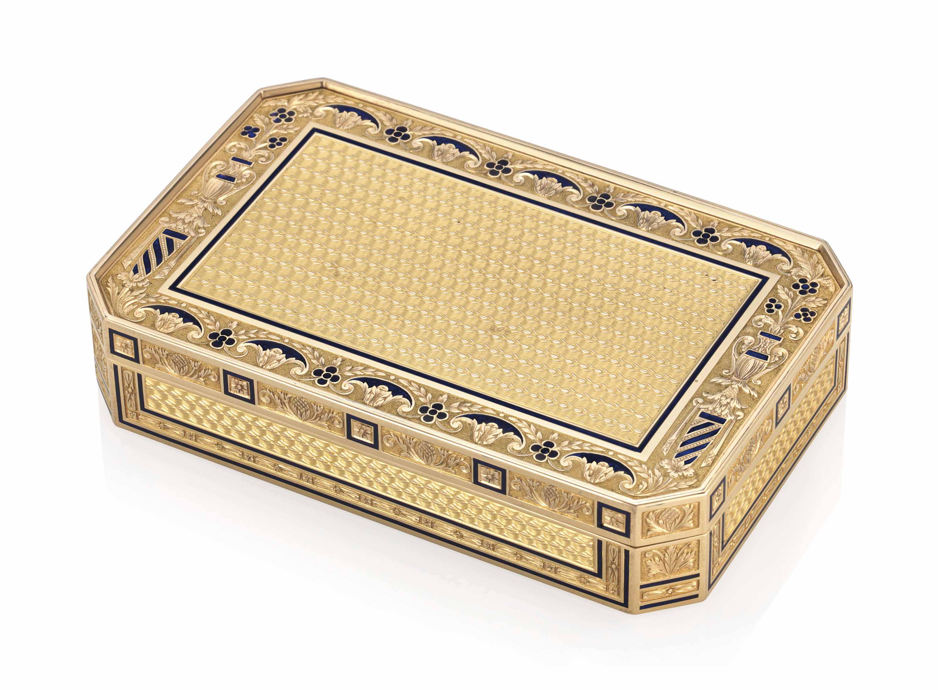 A CONTINENTAL PARCEL-ENAMELLED GOLD SNUFF-BOX