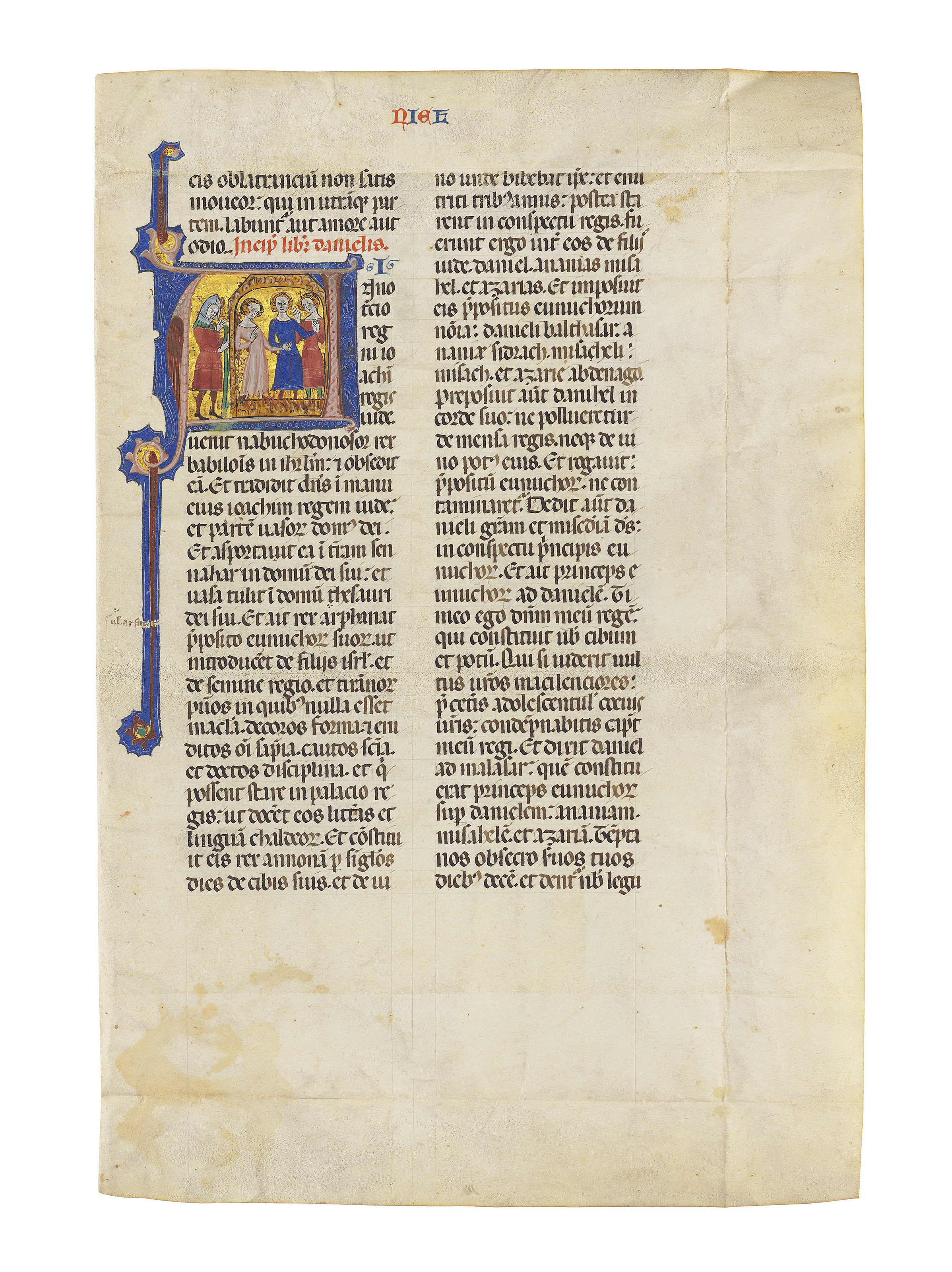 The Fiery Furnace Historiated Initial On A Bifolium From A Giant Bible Spain Probably Castile C