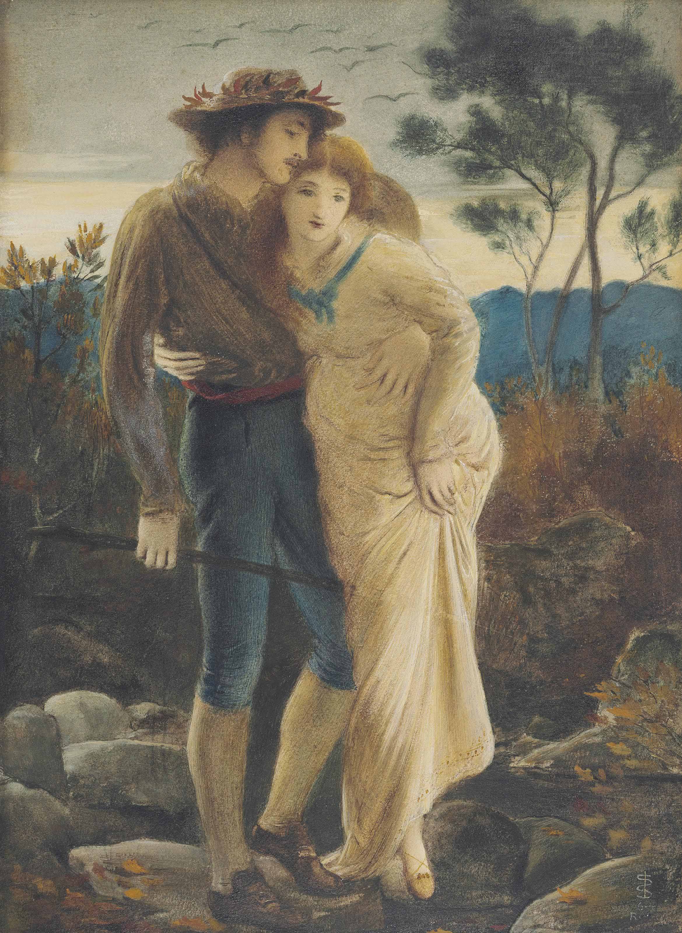 Simeon Solomon (1840-1905), Pastoral Lovers, 1869. 14 x 10  in (35.5 x 25.4 cm). Sold for &pound;18,750 on 13 July 2016 at Christie&rsquo;s in London