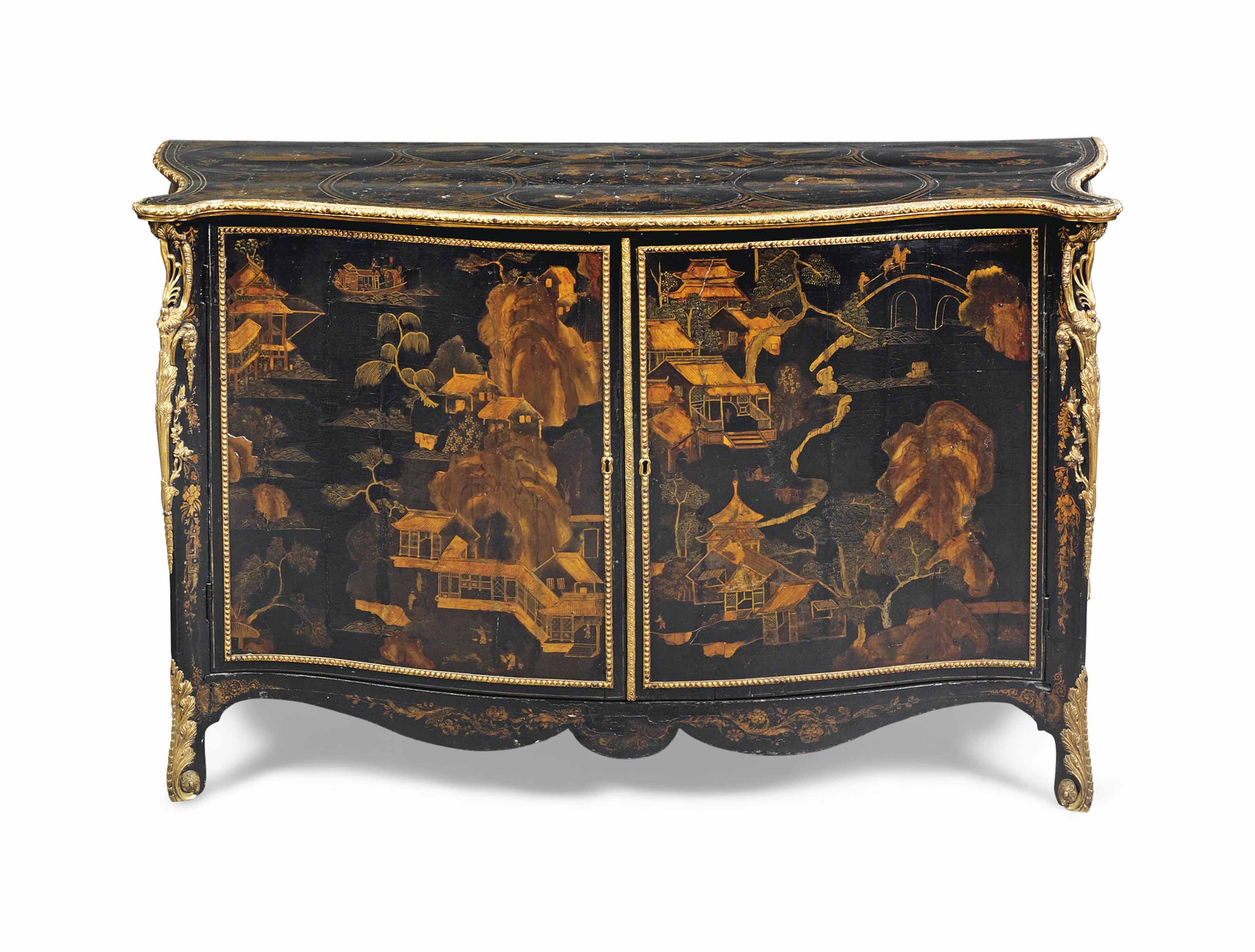 A George Iii Lacquered Brass Mounted Black And Gilt Lacquer And