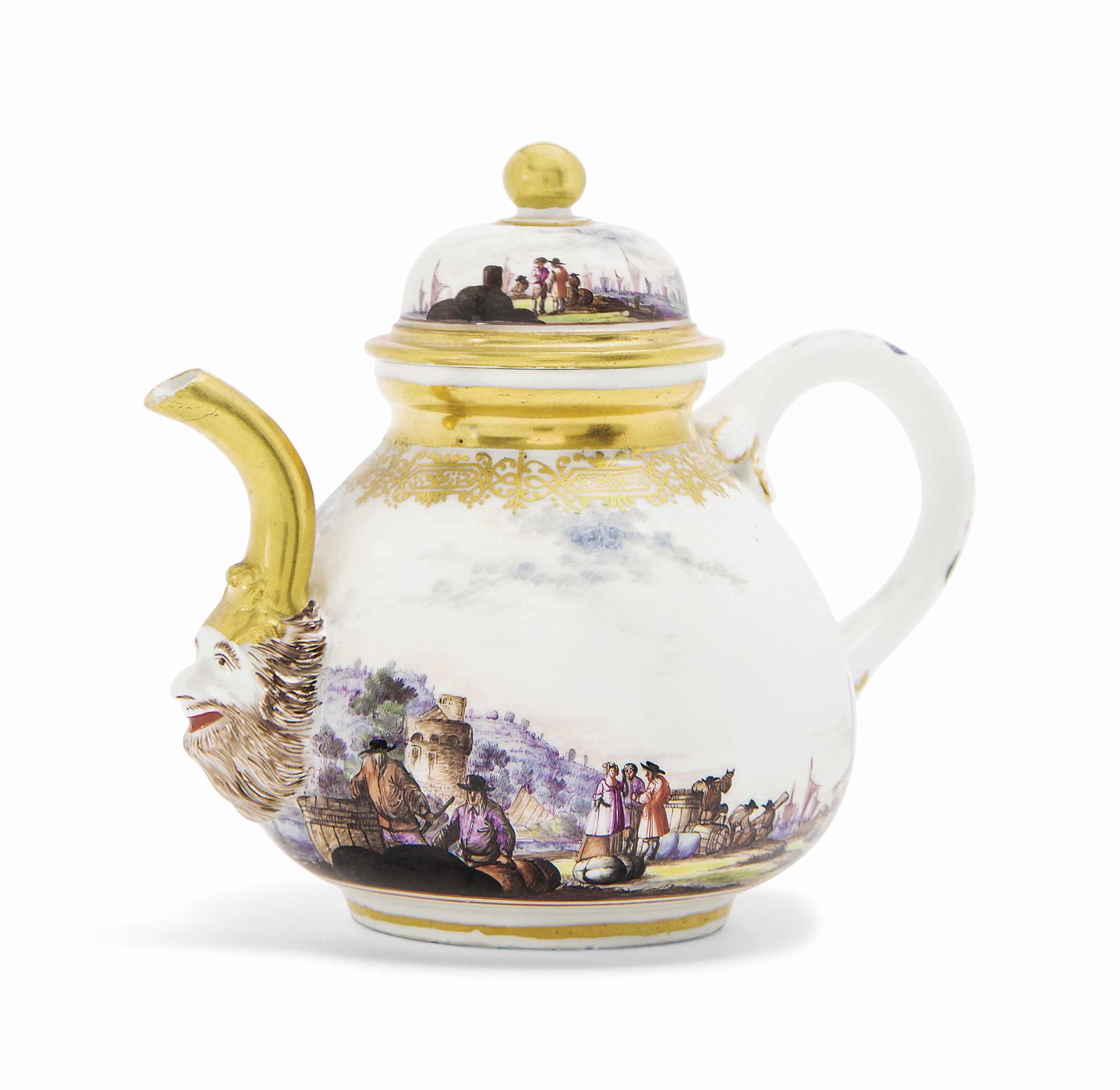 A MEISSEN TEAPOT AND COVER , CIRCA 1730, BLUE CROSSED SWORDS MARK