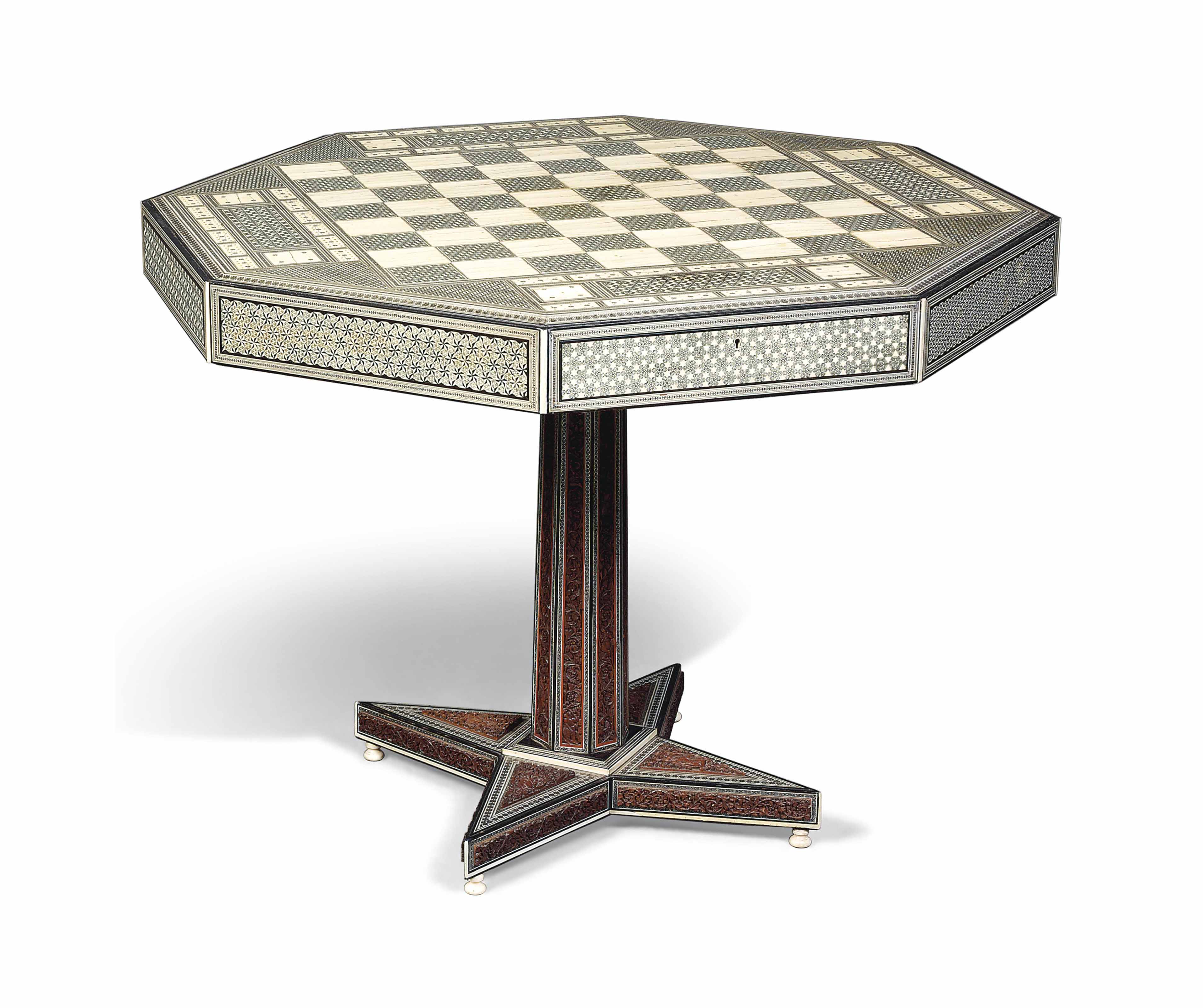 AN ANGLO-INDIAN SANDALWOOD AND SADELI-WORK OCTAGONAL DRUM ...