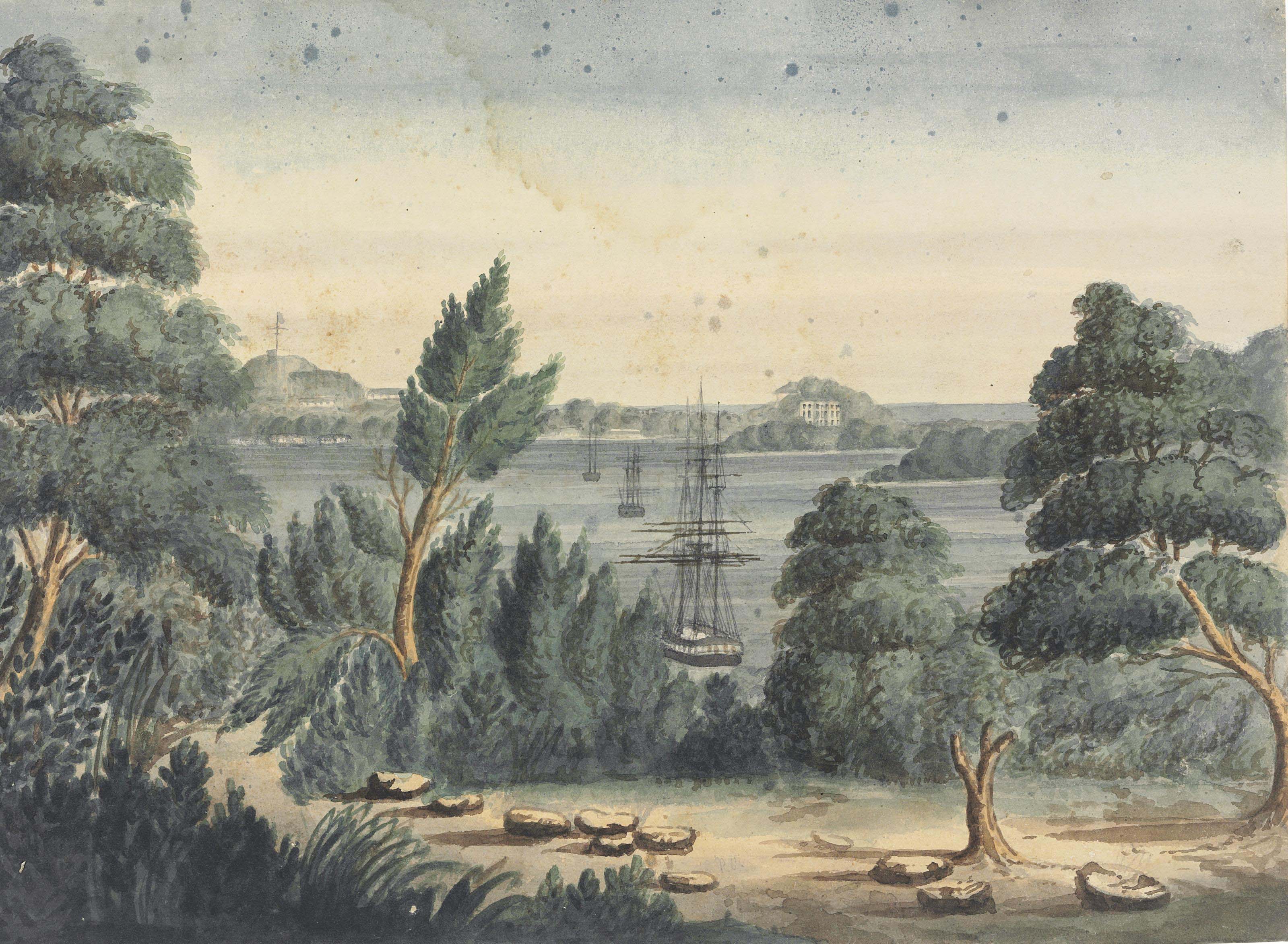The artist's sketchbook including views of Teneriffe, H.M.S. "Fly" at Trincomalee, India, Trincomalee, Indonesia, a panorama of St Helena, Penang and Jamaica