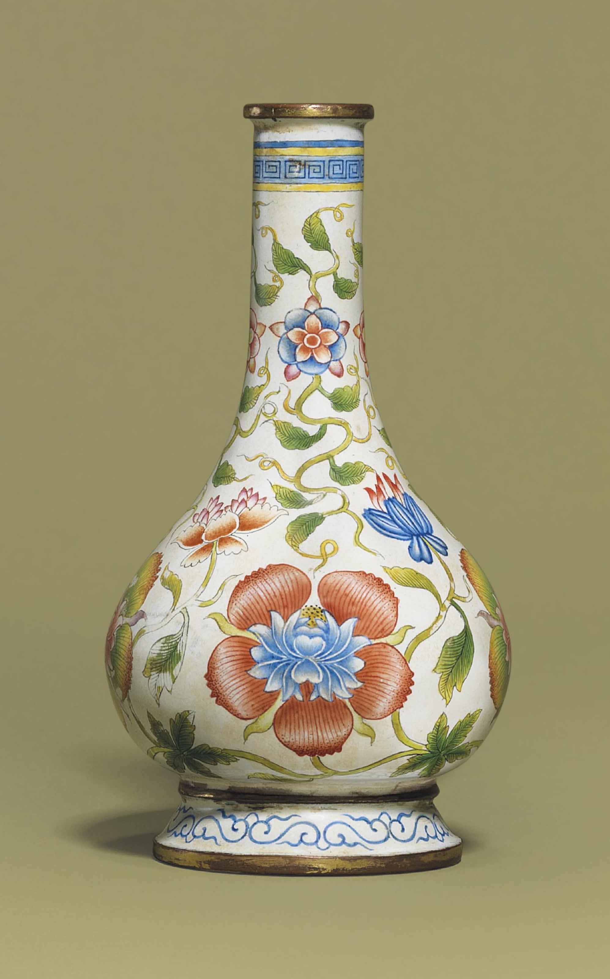 A VERY RARE IMPERIAL PAINTED ENAMEL 'LOTUS' MINIATURE VASE