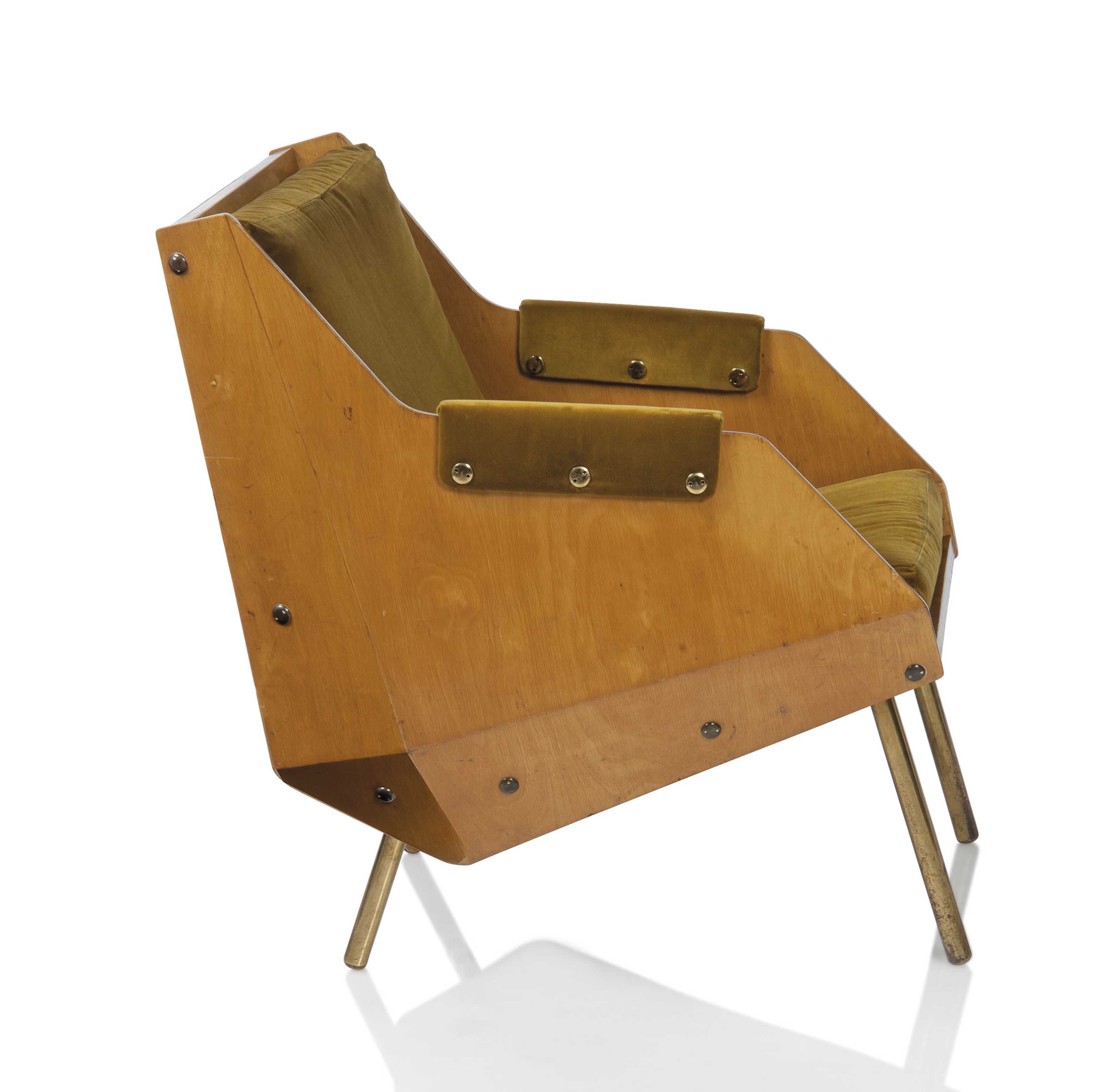 Carlo de Carli (1910-1999), An important armchair, 1949. Original velvet upholstery, laminated birch, brass. 30&frac12; in (78 cm) high; 22&frac34; in (57.5 cm) wide; 27&frac34; in (70 cm) deep. Estimate: &pound;4,000-6,000. This lot is offered in Design on 26 October 2016 at Christie&rsquo;s in London, King Street