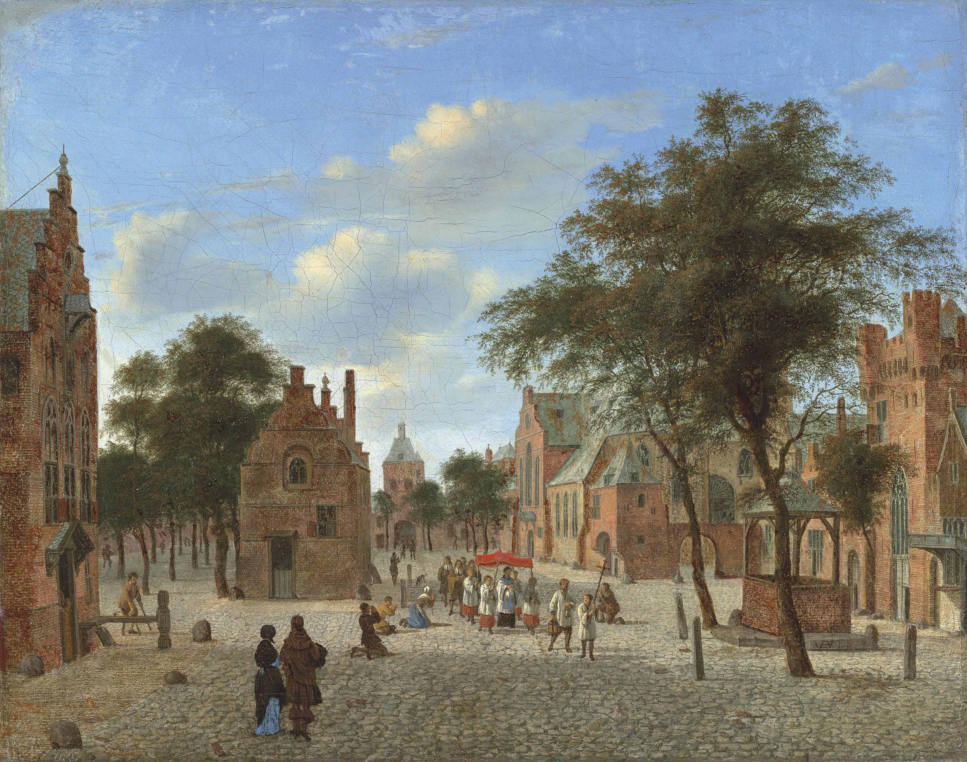 Jan van der Heyden (Gorinchem 1637-1712 Amsterdam) , A view of a town