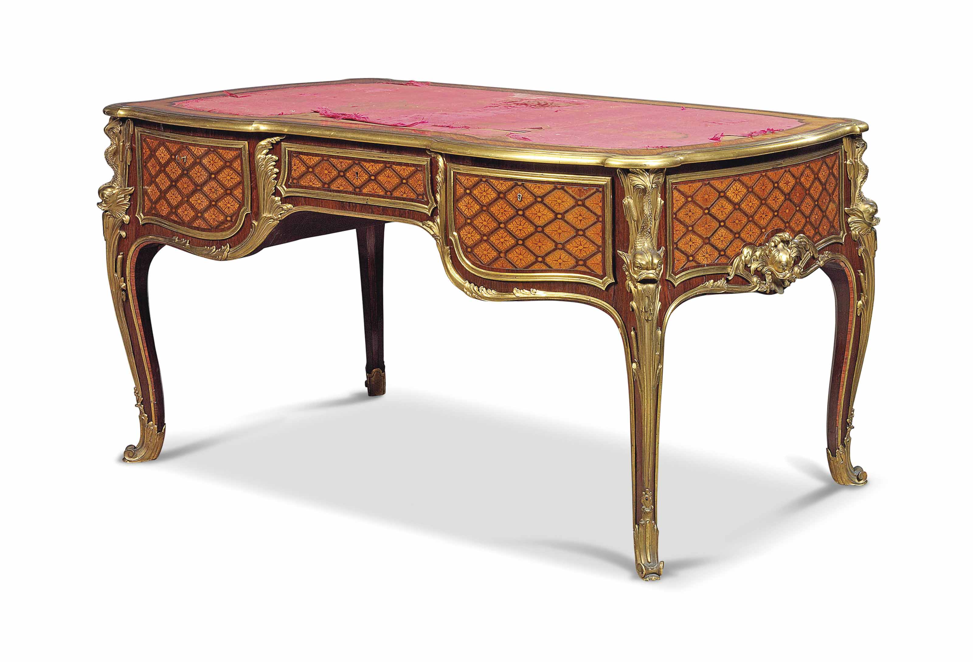 A LOUIS PHILIPPE ORMOLU-MOUNTED AMARANTH, TULIPWOOD AND PARQ...