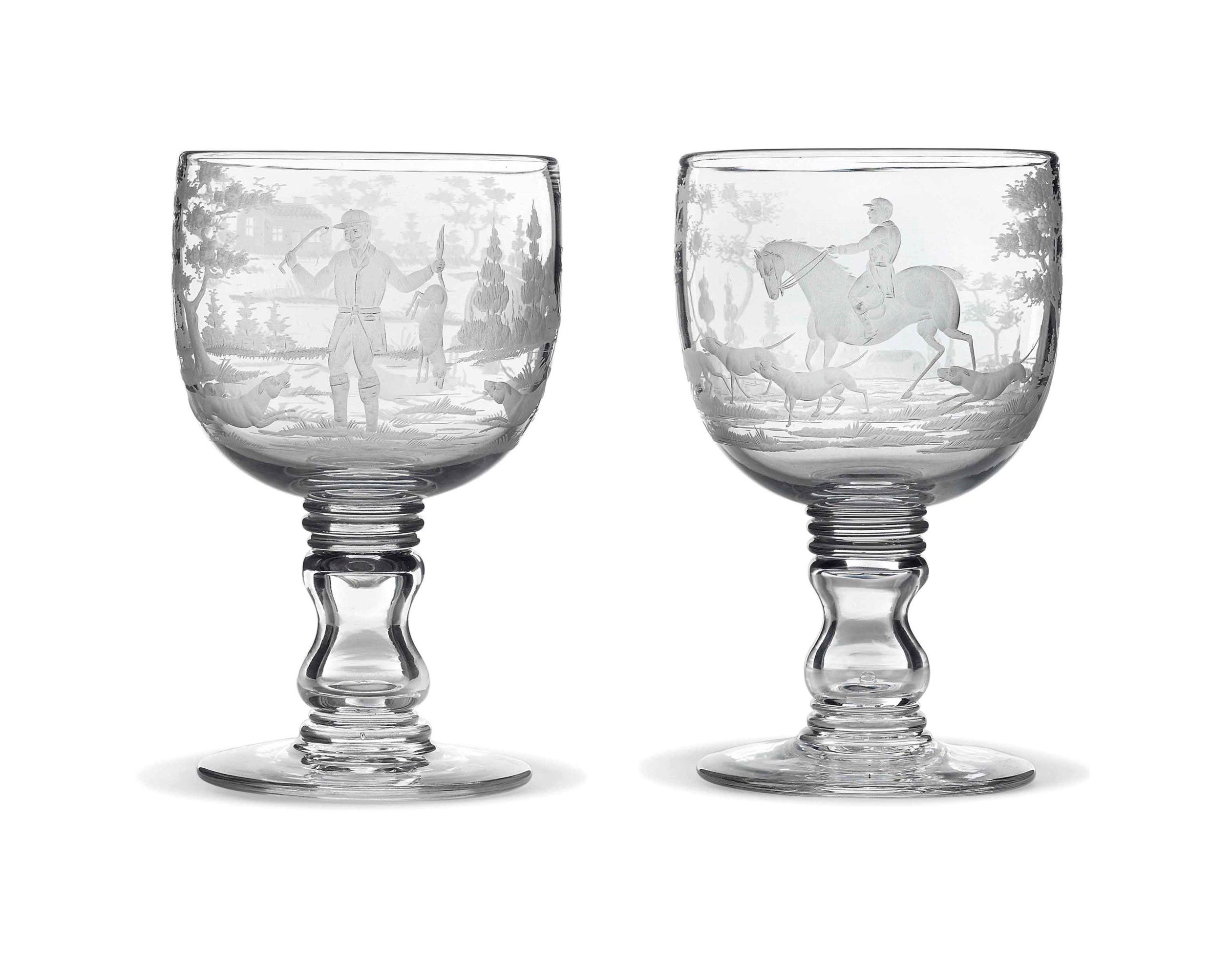 A PAIR OF LARGE ENGRAVED GOBLETS, SECOND HALF OF THE 19TH CENTURY