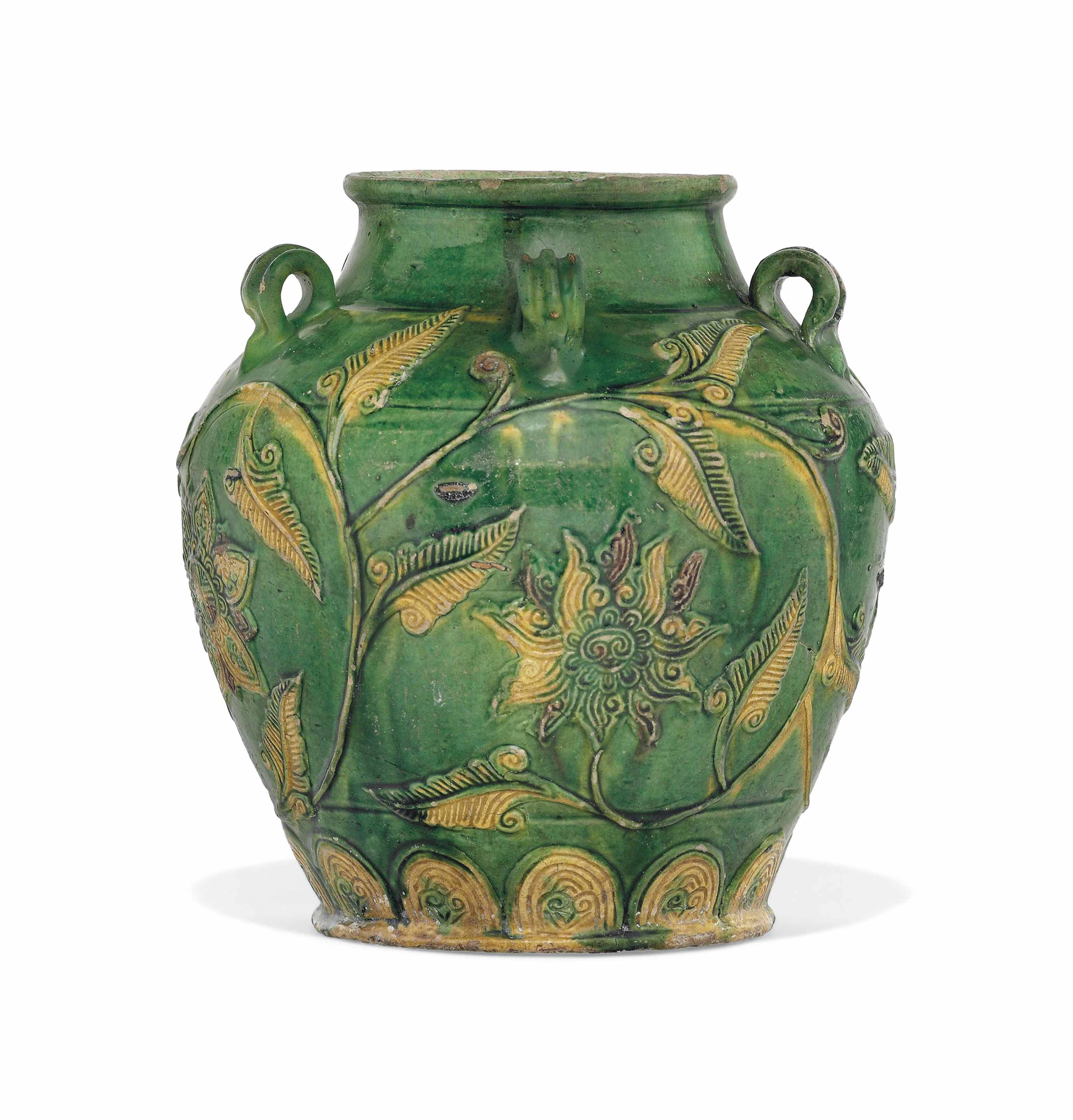A CHINESE GREEN AND YELLOWGLAZED POTTERY JAR , MING DYNASTY, 17TH