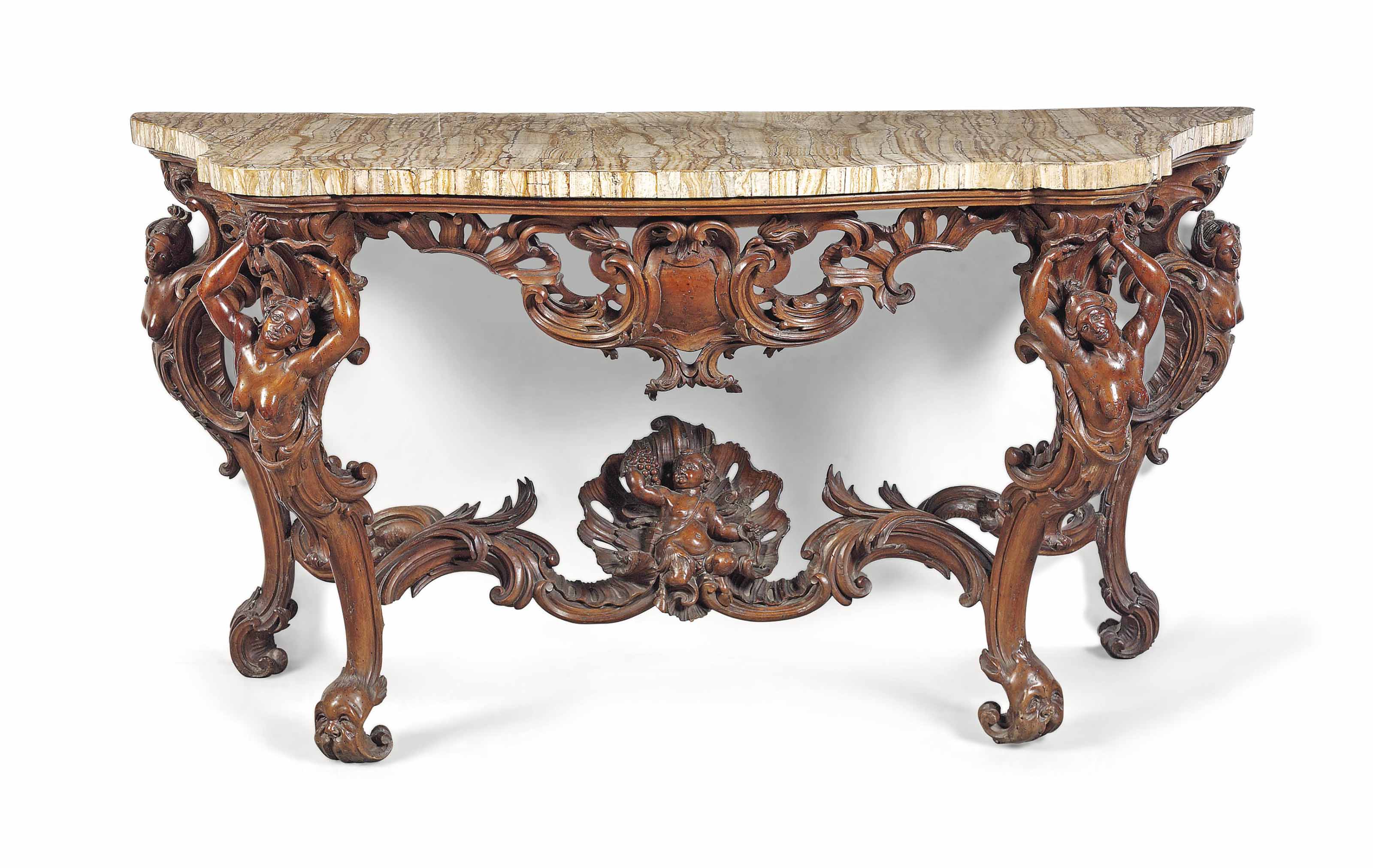 A North Italian Carved Walnut Console Table Mid 18th Century