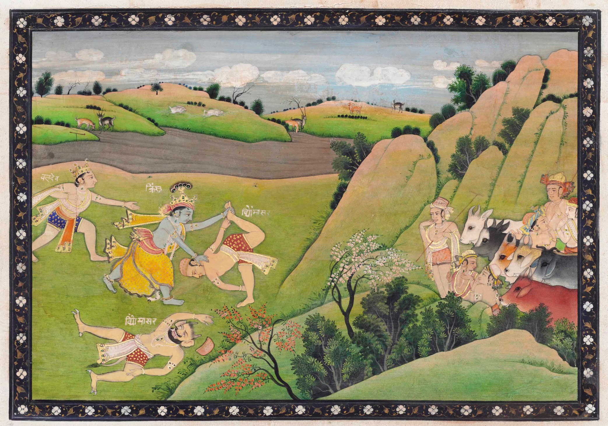 KRISHNA SLAYS THE DEMON VYOMASURA, KANGRA OR GULER, NORTH INDIA, CIRCA