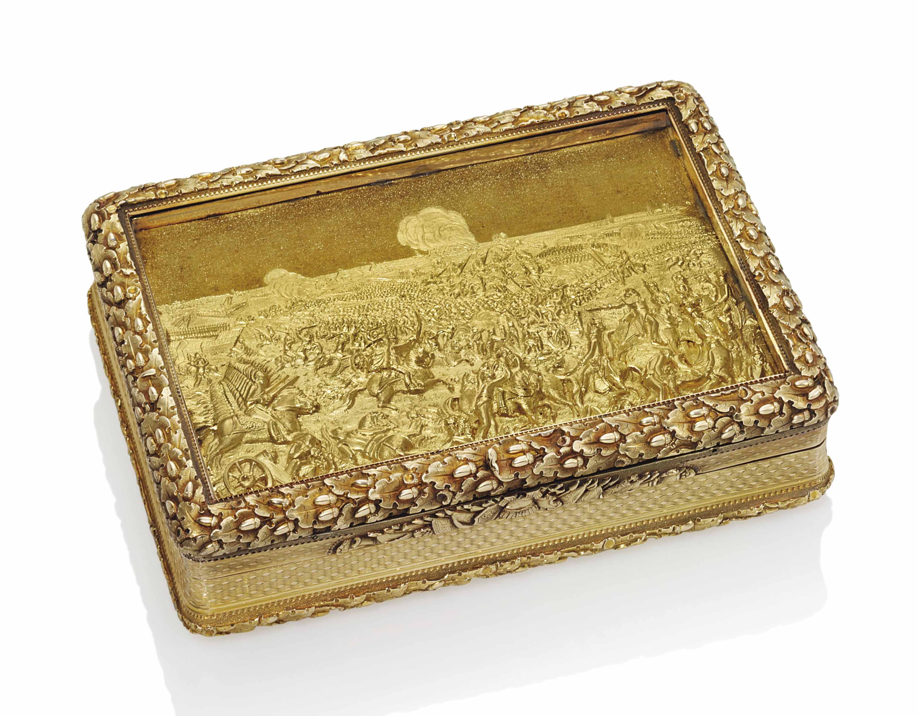 A RUSSIAN JEWELLED VARI-COLOUR GOLD SNUFF-BOX SET WITH AN ENAMEL