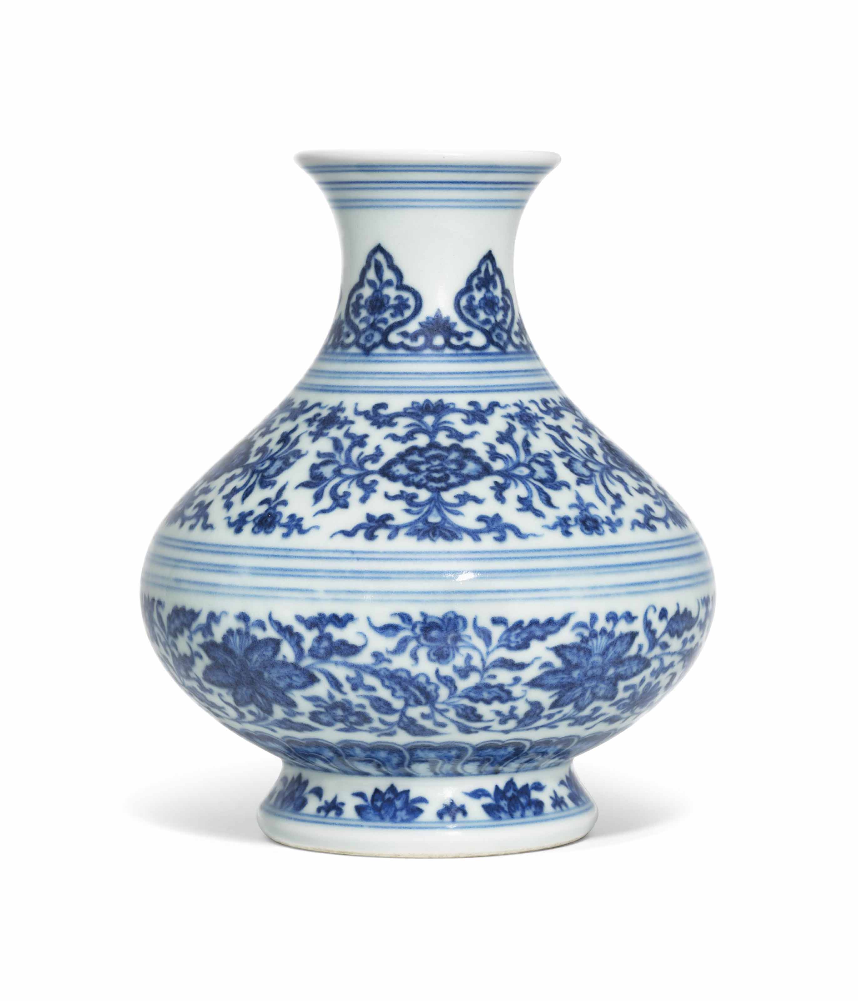 A RARE MINGSTYLE BLUE AND WHITE FLORAL VASE , YONGZHENG SIXCHARACTER MARK IN UNDERGLAZE BLUE