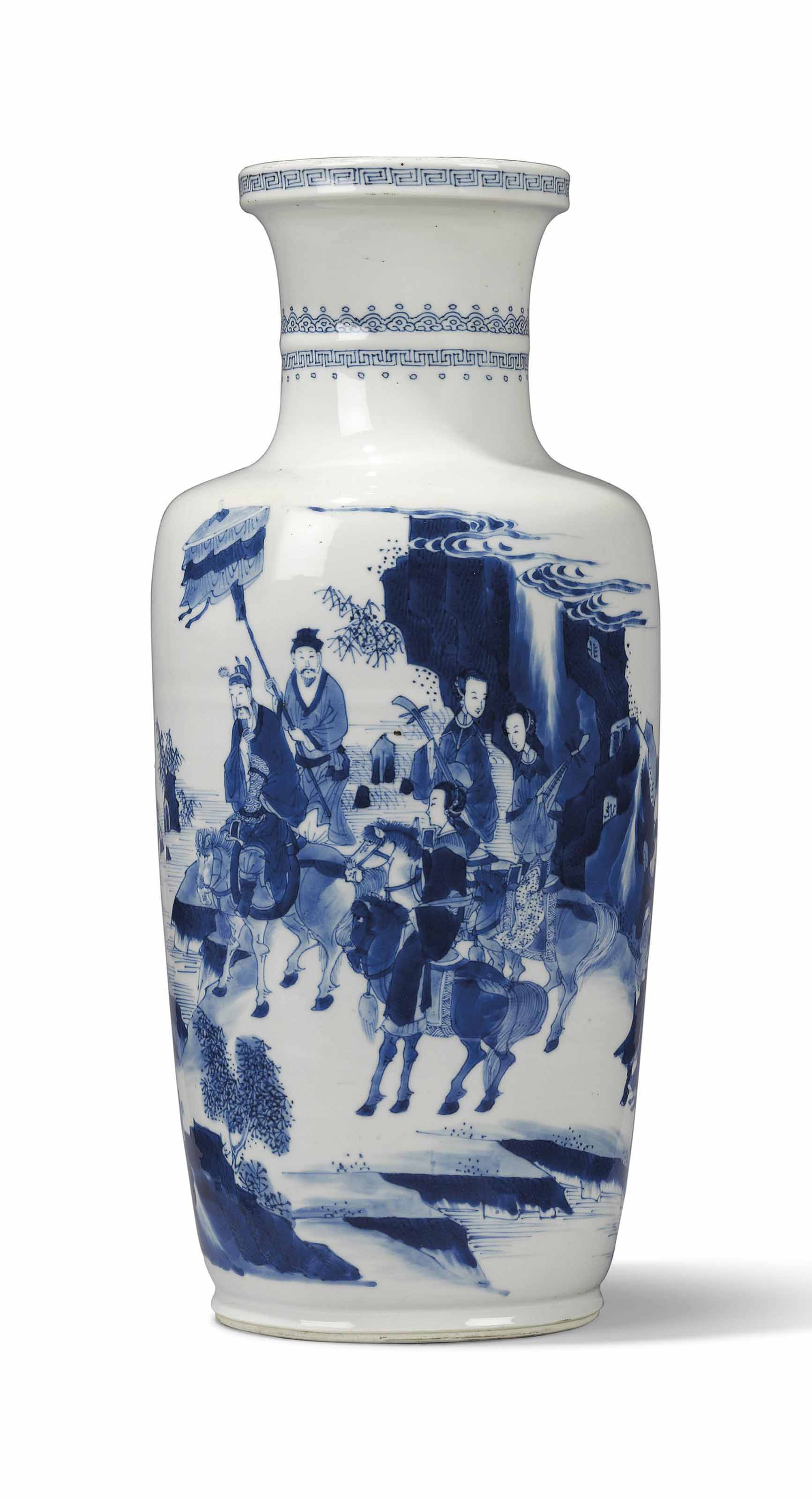 A CHINESE BLUE AND WHITE ROULEAU VASE , KANGXI PERIOD (16621722