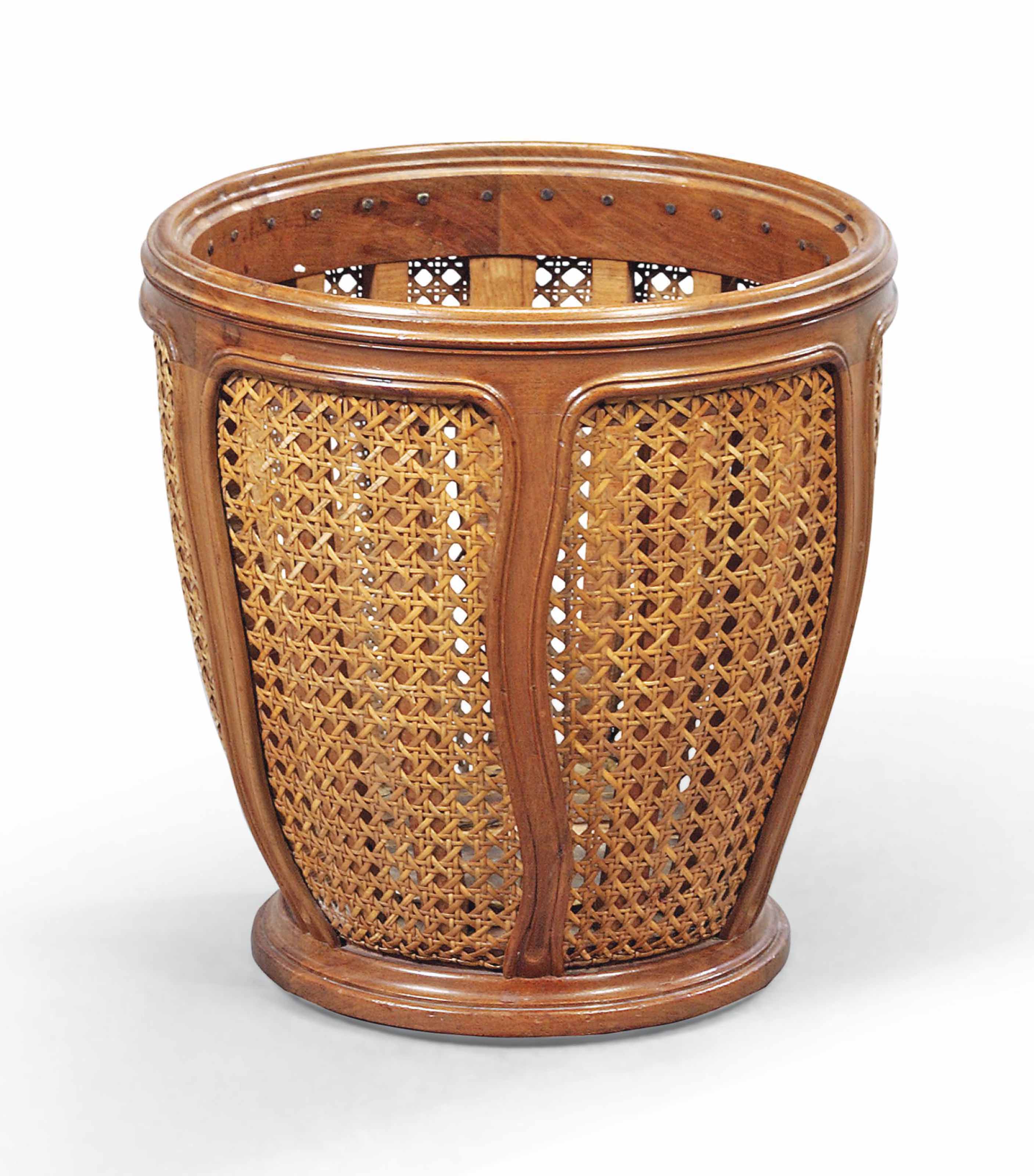 A FRENCH CANED MAHOGANY WASTEPAPER BASKET , BY PAUL SORMANI, LATE 19TH