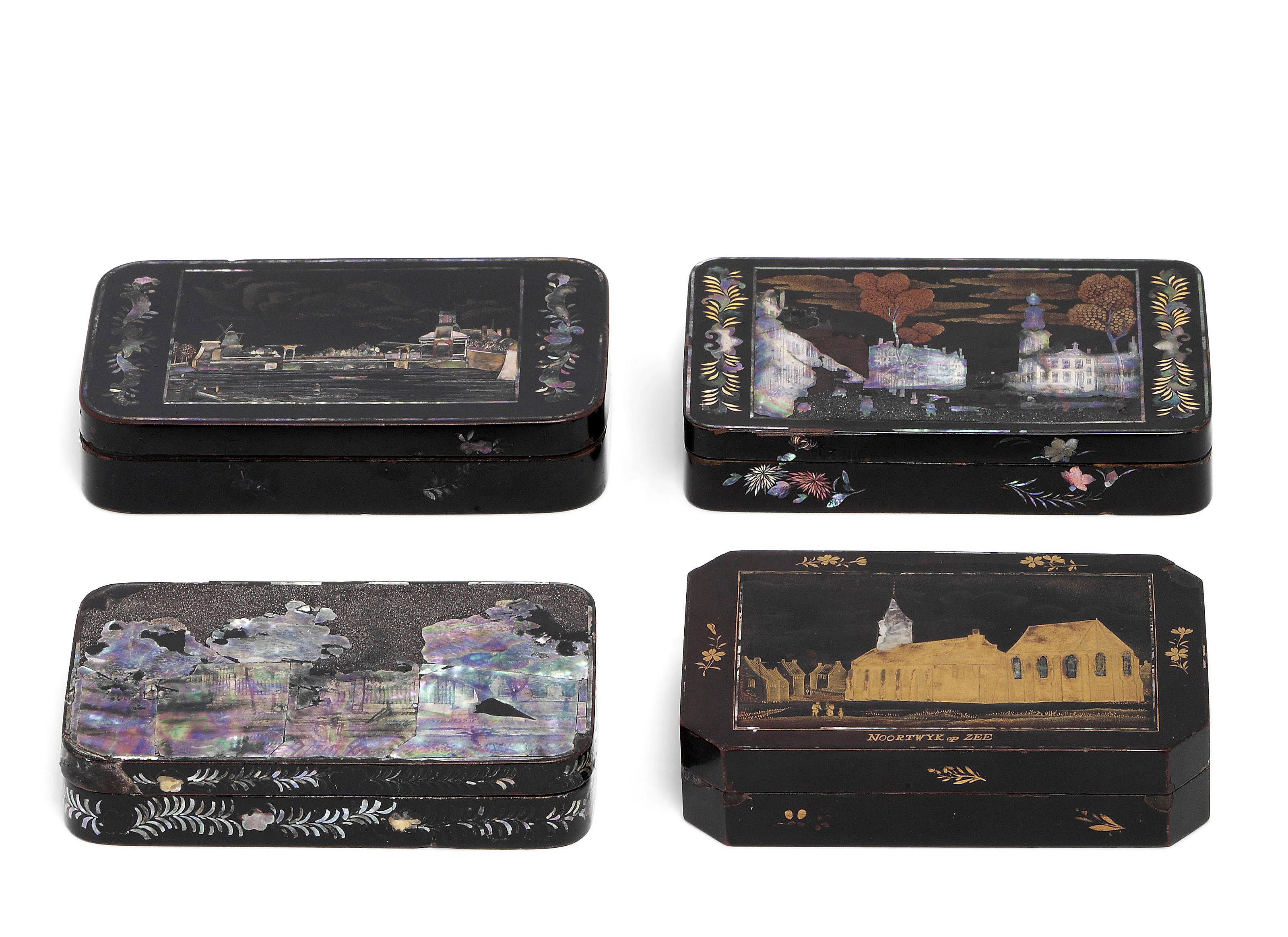 FOUR LACQUERED COPPER TOBACCO BOXES, EDO PERIOD (LATE 18TH