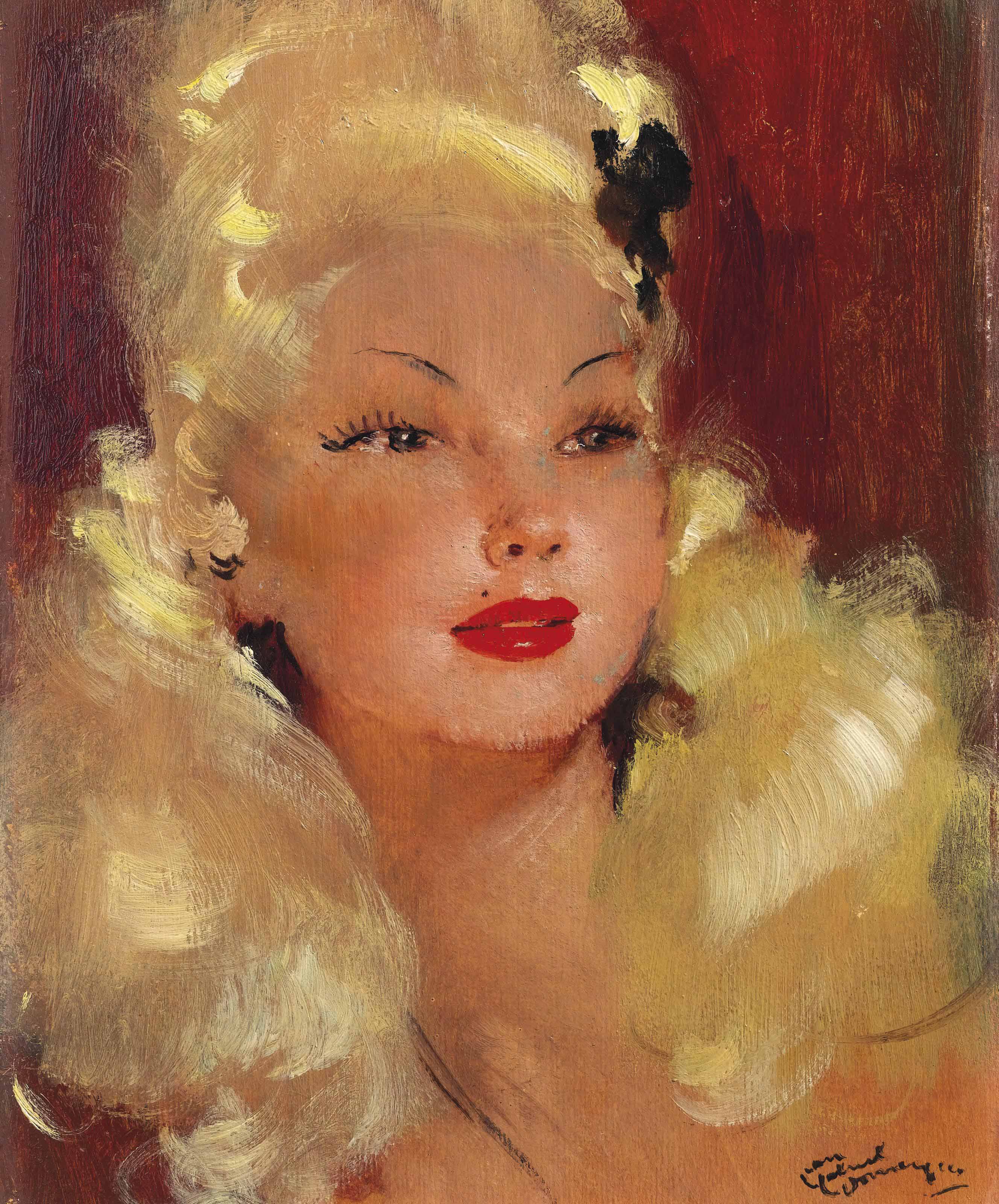 Tableau Huile Sur Toile "Portrait De Lolotte" Par Jean-Gabriel Domergue 1939 - Encadré, Signé - Parfait état