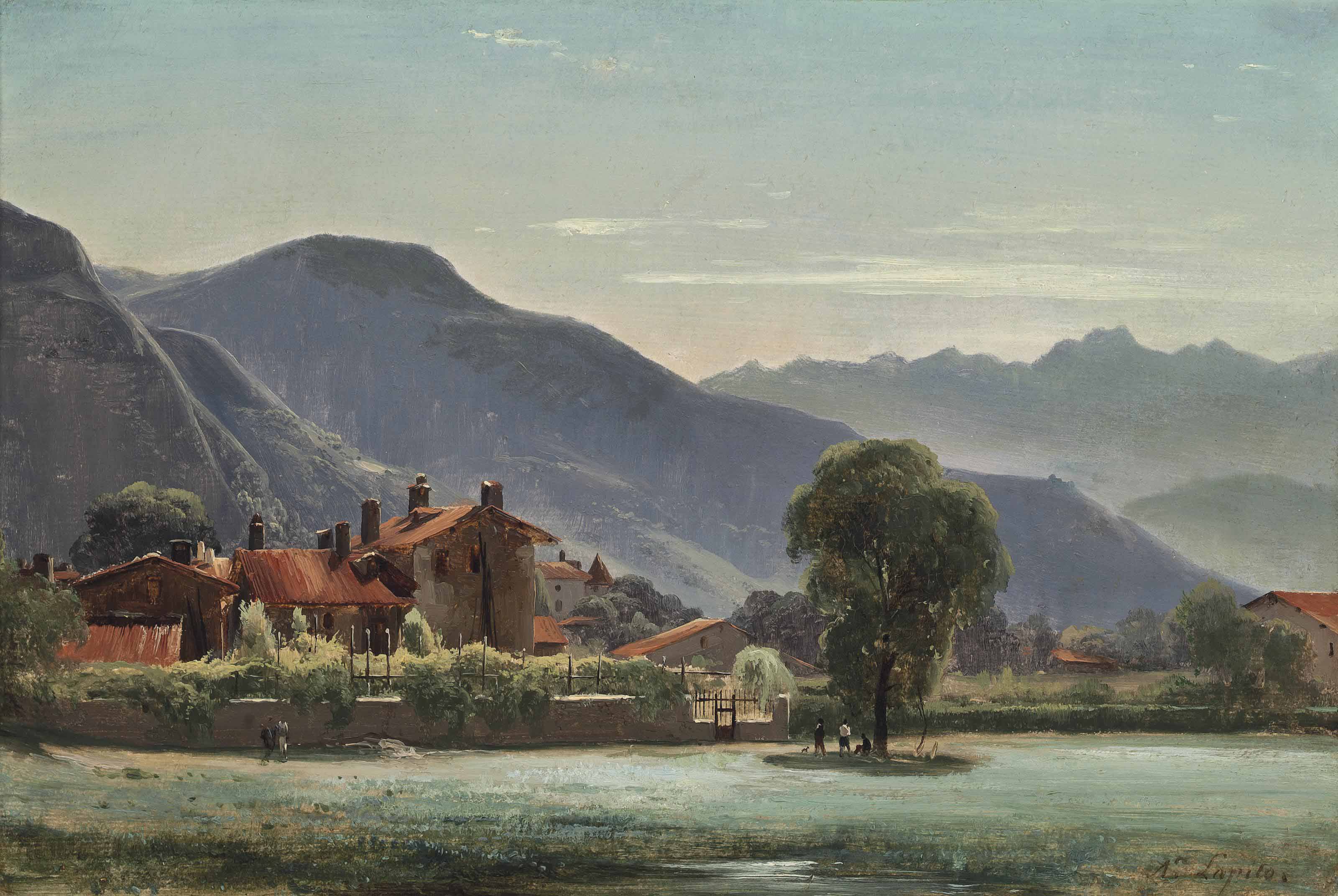 Louis-Auguste Lapito (French, 1803-1874) , A village in the mountains ...