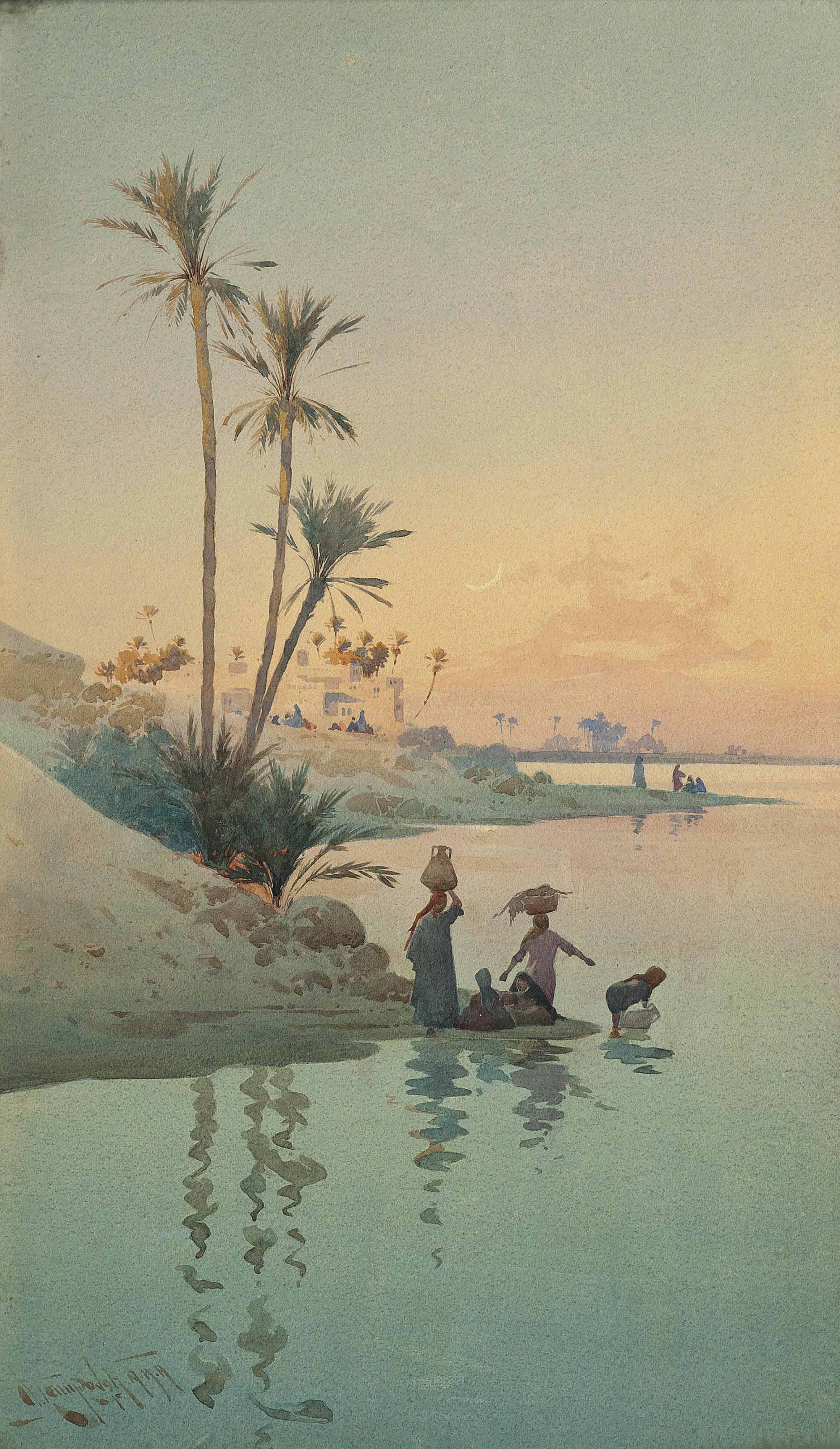 Augustus Osborne Lamplough (British, 1877-1930) , Collecting water at