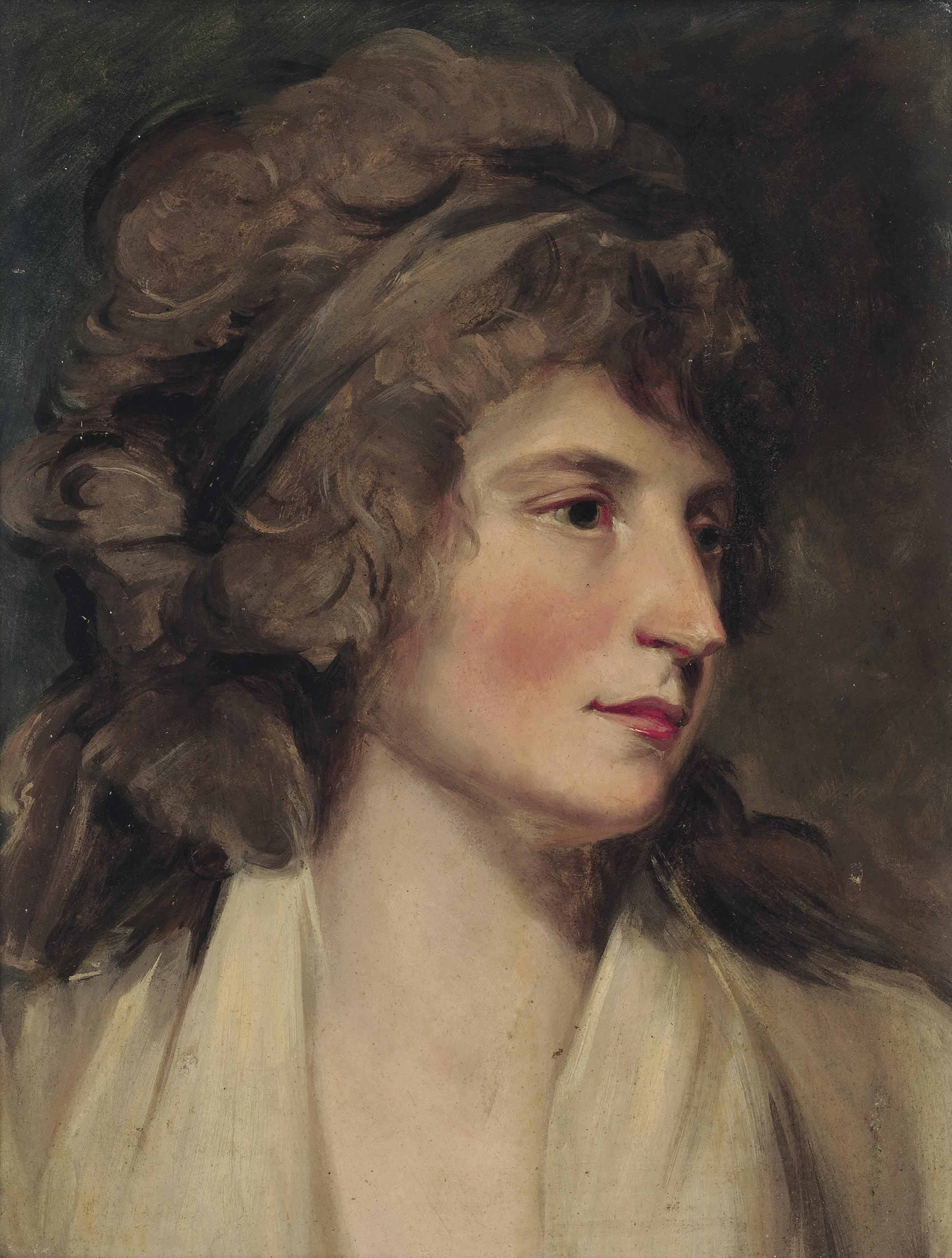 Portrait of a lady, bust-length, in a white dress