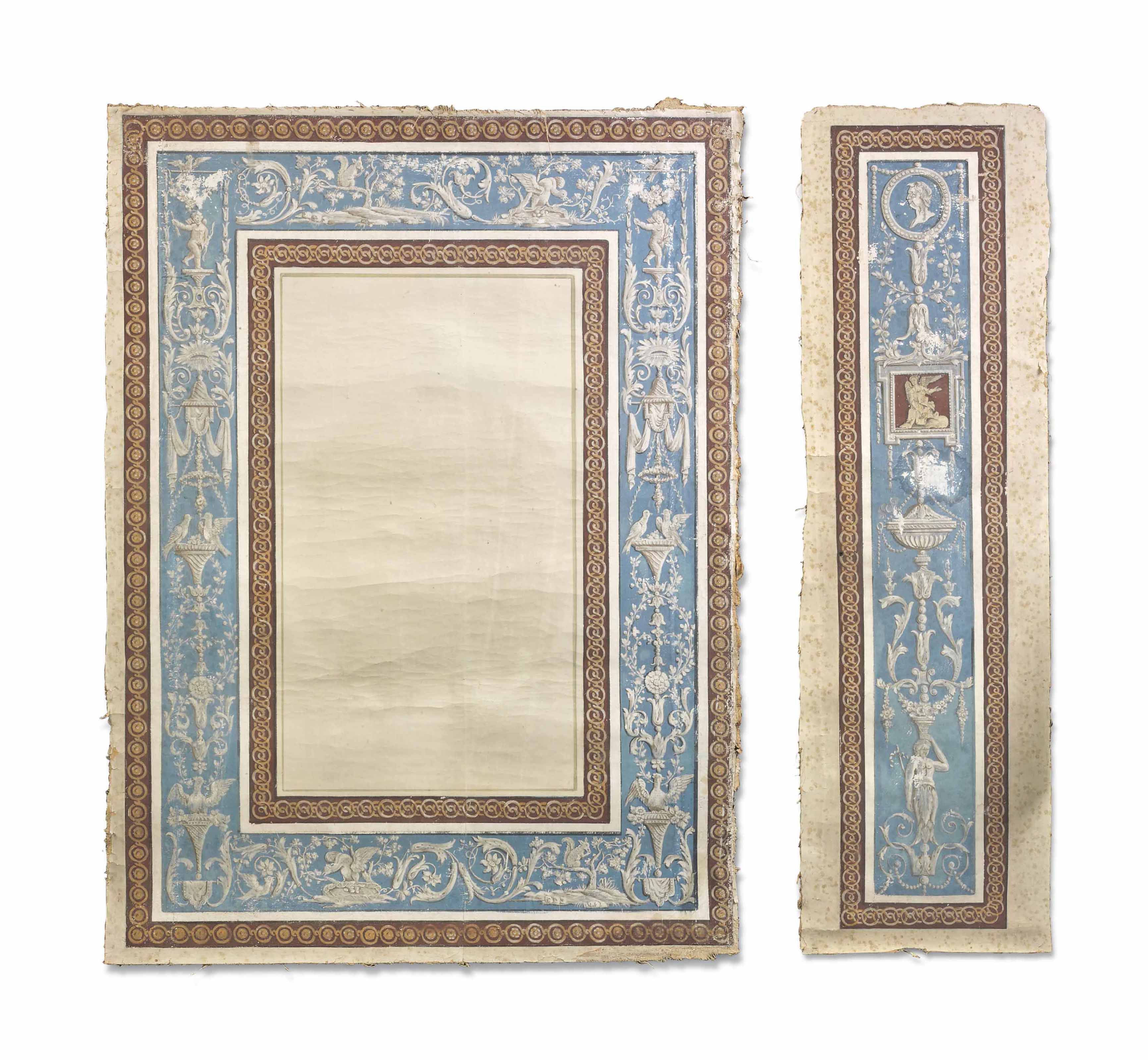 Ten Hand Painted Canvas Neo Classical Wall Paper Panels Circa